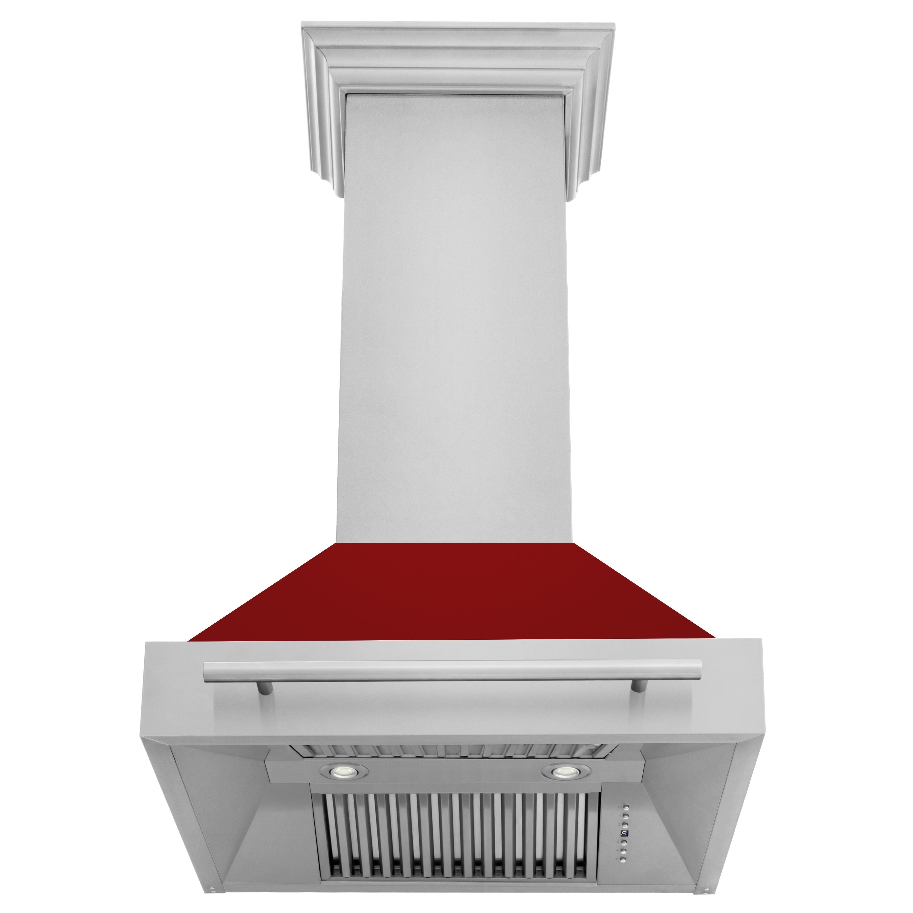 ZLINE 30 Inch Wall Mount Range Hood Stainless Steel Red Gloss Shell 4-Speed Fan LED Lighting (8654STX-RG-30)