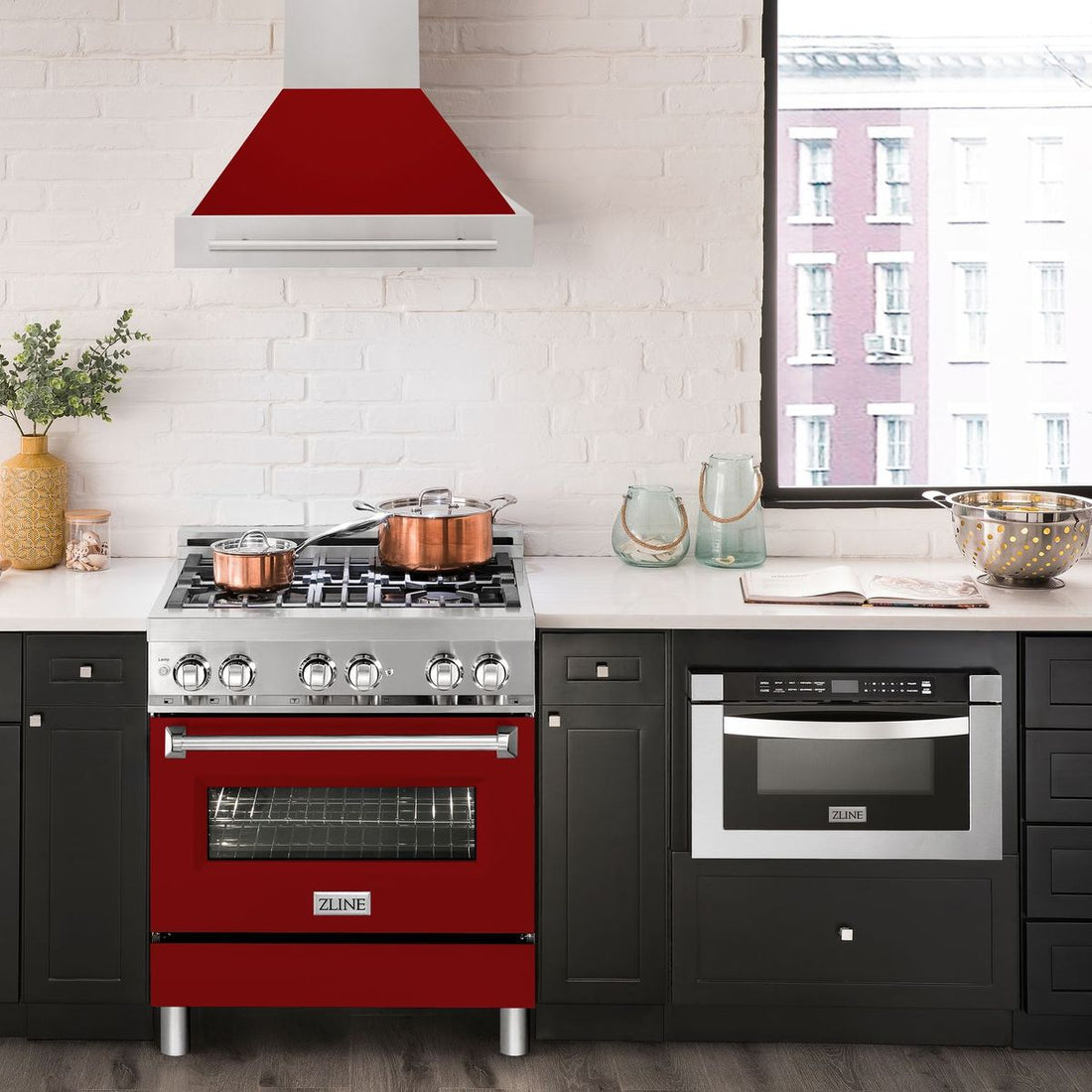 ZLINE 30 Inch Wall Mount Range Hood Stainless Steel Red Gloss Shell 4-Speed Fan LED Lighting (8654STX-RG-30)