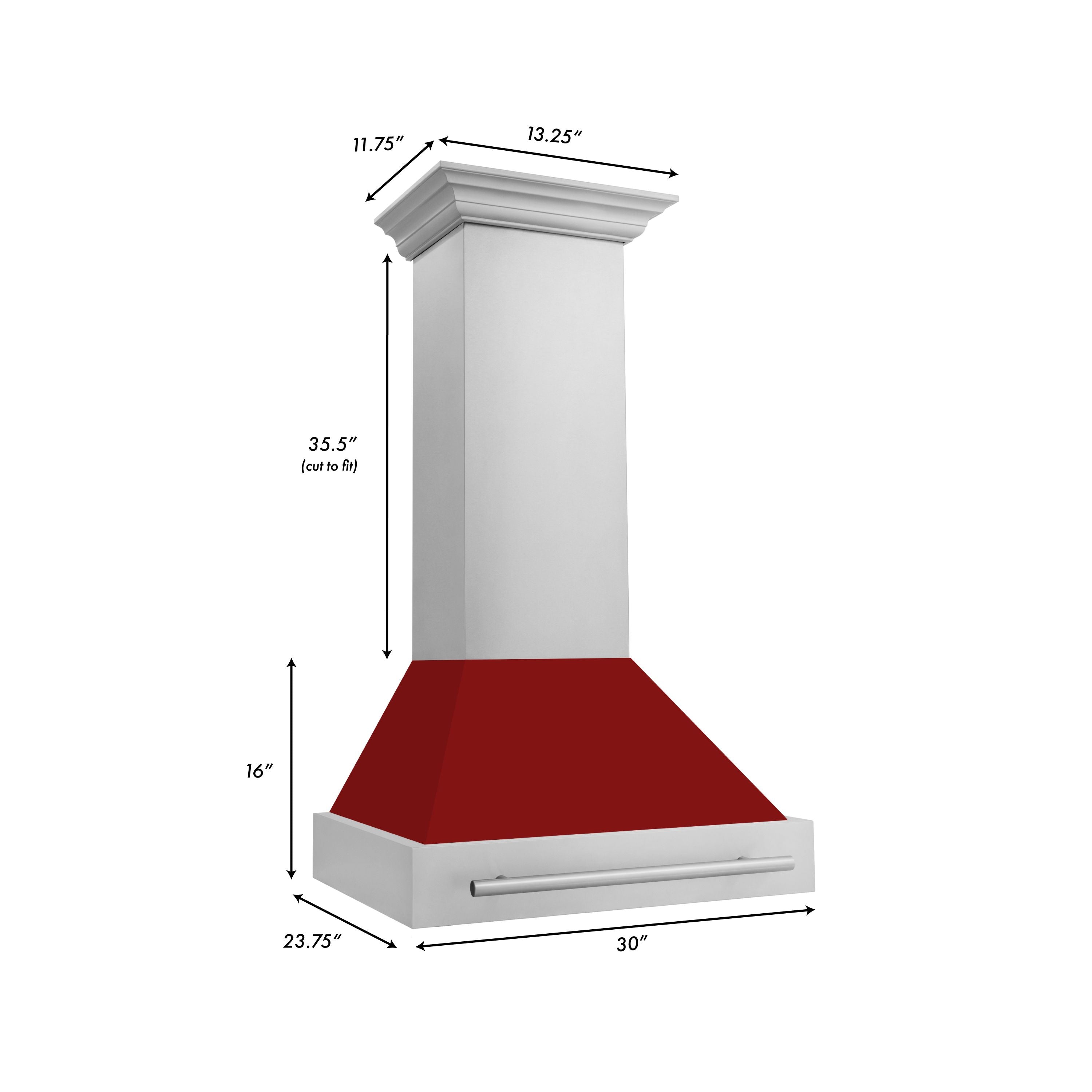 ZLINE 30 Inch Wall Mount Range Hood Stainless Steel Red Gloss Shell 4-Speed Fan LED Lighting (8654STX-RG-30)