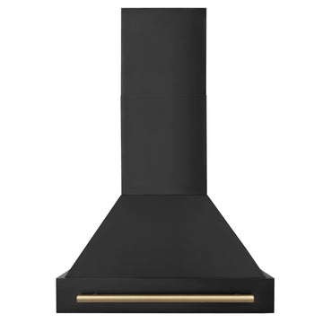 ZLINE 30 Inch Wall Mount Range Hood Black Stainless Steel Autograph Edition Champagne Bronze Handle 400 CFM (BS655Z-30-CB)