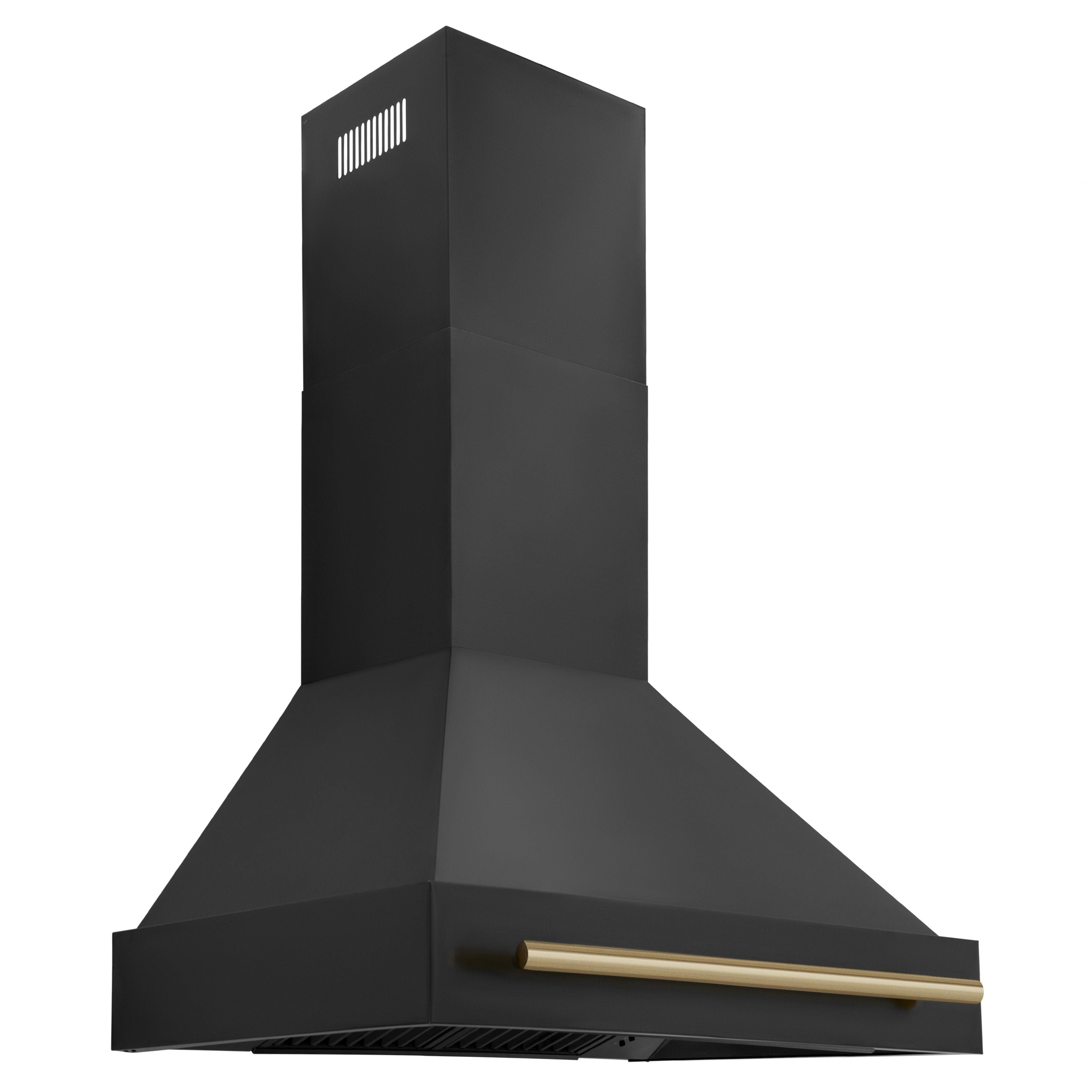 ZLINE 30 Inch Wall Mount Range Hood Black Stainless Steel Autograph Edition Champagne Bronze Handle 400 CFM (BS655Z-30-CB)