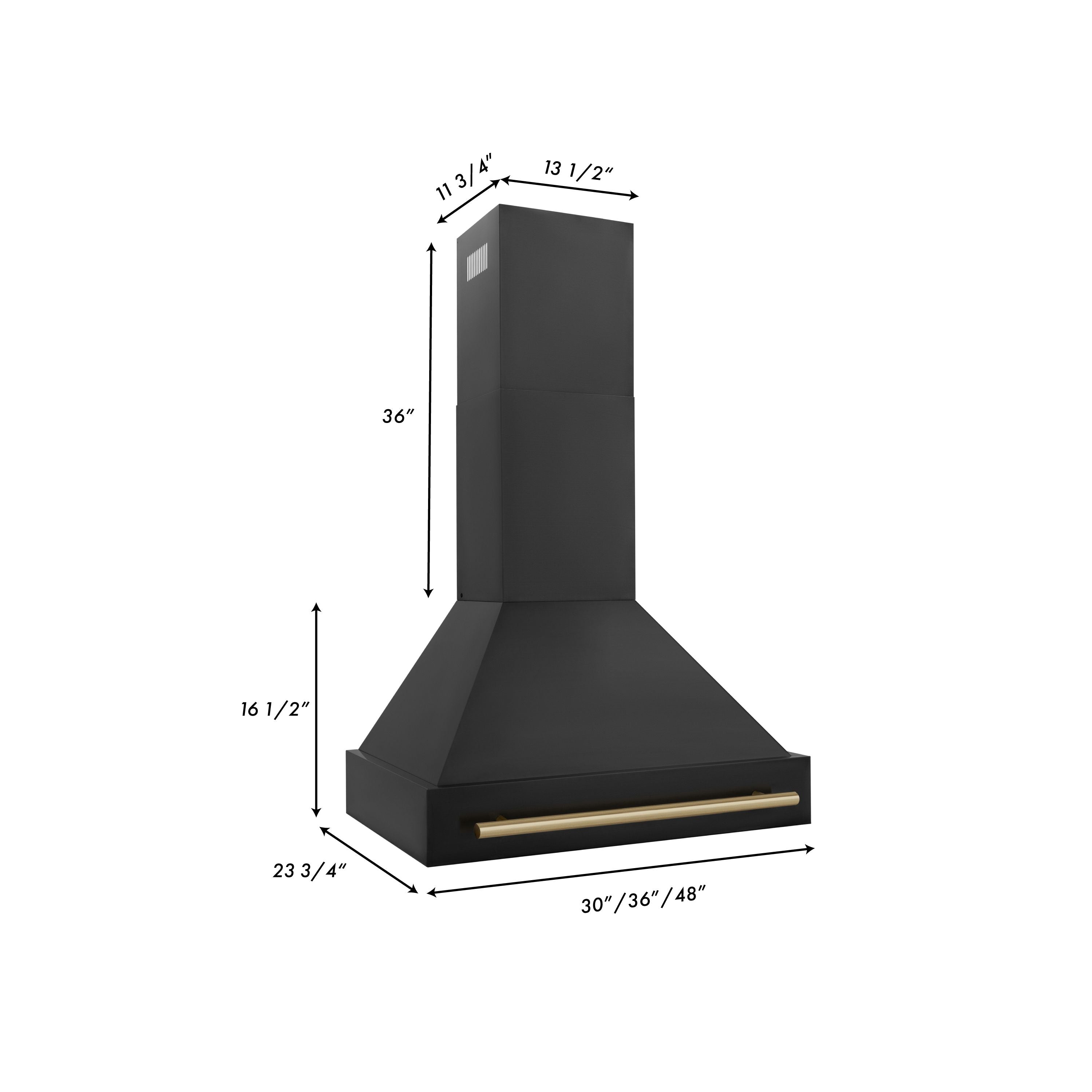 ZLINE 30 Inch Wall Mount Range Hood Black Stainless Steel Autograph Edition Champagne Bronze Handle 400 CFM (BS655Z-30-CB)