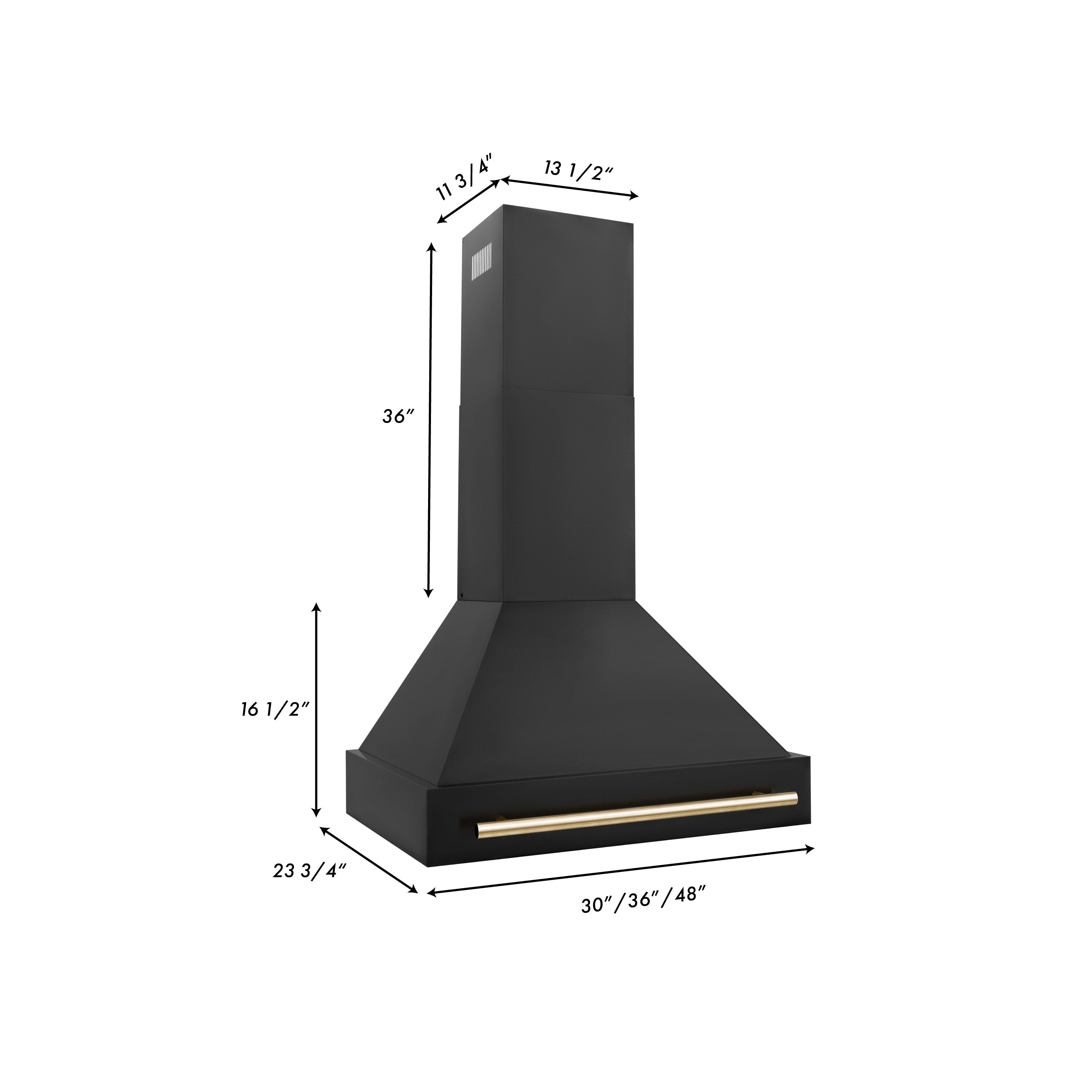 ZLINE 30 Inch Wall Mount Range Hood Black Stainless Steel Gold Handle Autograph Edition (BS655Z-30-G)