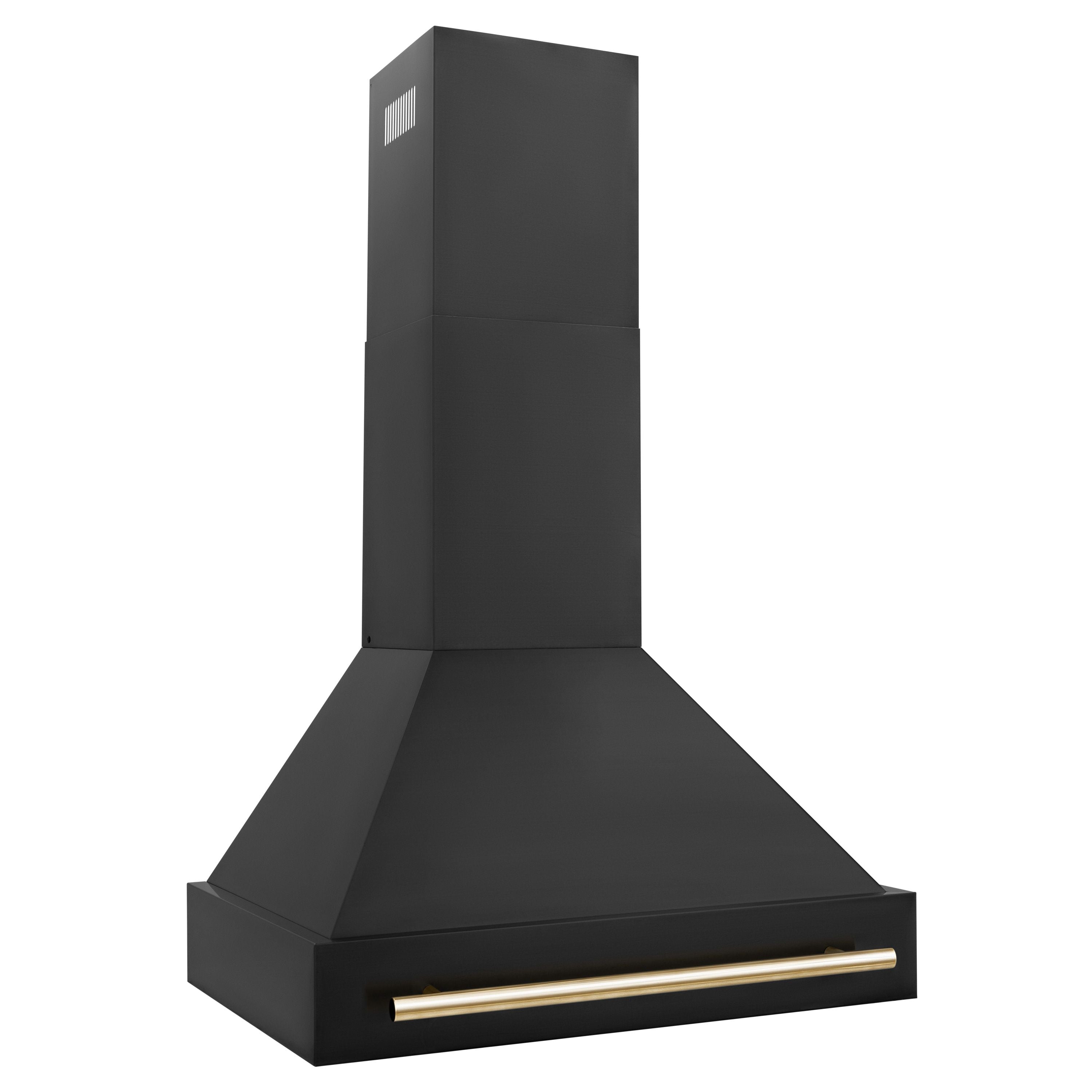 ZLINE 30 Inch Wall Mount Range Hood Black Stainless Steel Gold Handle Autograph Edition (BS655Z-30-G)