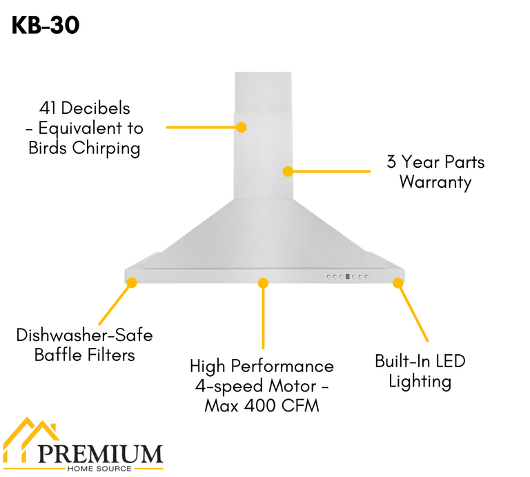 ZLINE 30 in. Wall Mount Range Hood Convertible Stainless Steel 400 CFM Charcoal Filters (KB-CF-30)