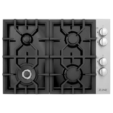 ZLINE 30" Gas Cooktop with 4 Gas Burners and Black Porcelain Top, RC30-PBT