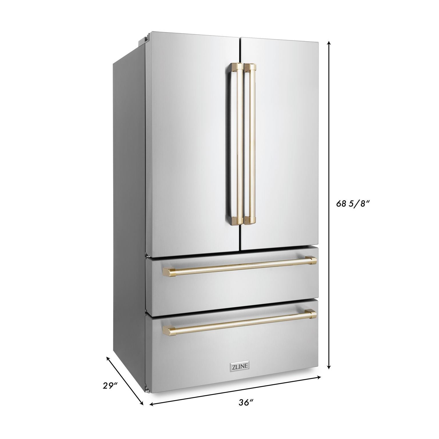 ZLINE Autograph Package - 36 In. Gas Range, Range Hood, Dishwasher, Refrigerator with Gold Accents, 4KAPR-RGRHDWM36-G
