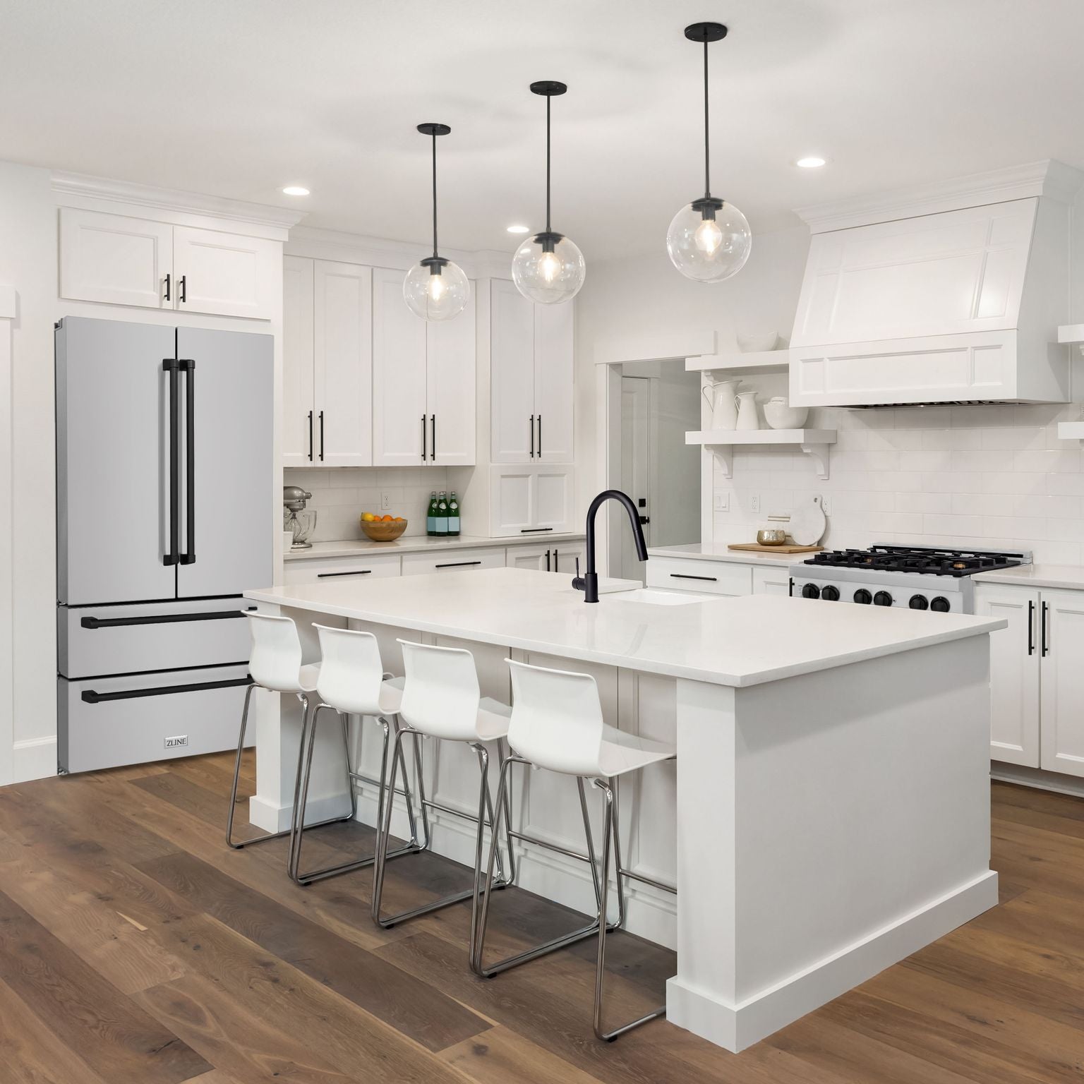ZLINE Autograph Matte Black Package - 48" Rangetop, 48" Range Hood, Dishwasher, Refrigerator