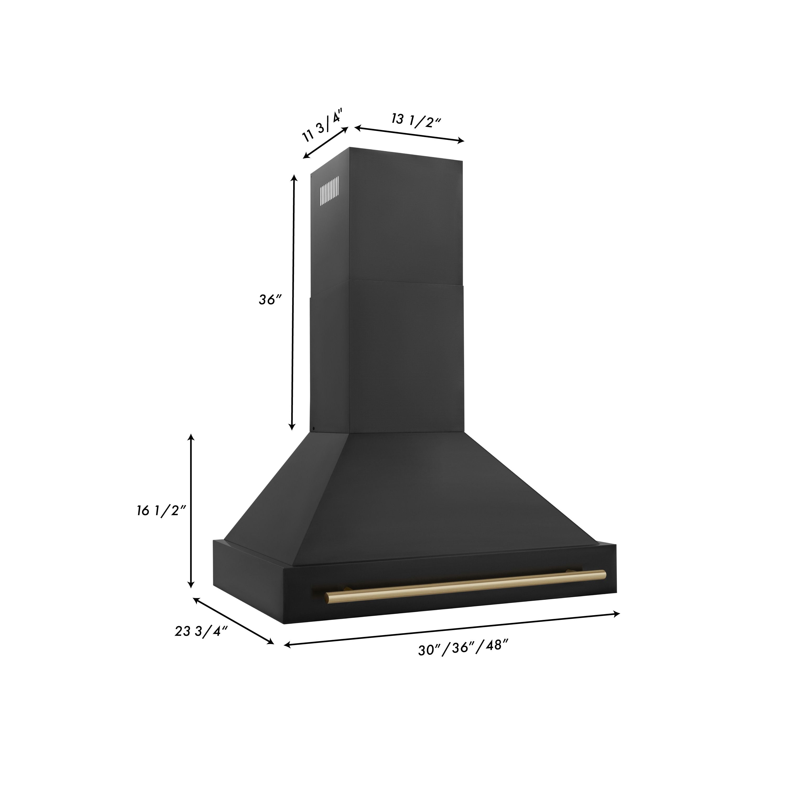 ZLINE 36 in Wall Mount Range Hood 700 CFM Black Stainless Steel Champagne Bronze Handle (BS655Z-36-CB)