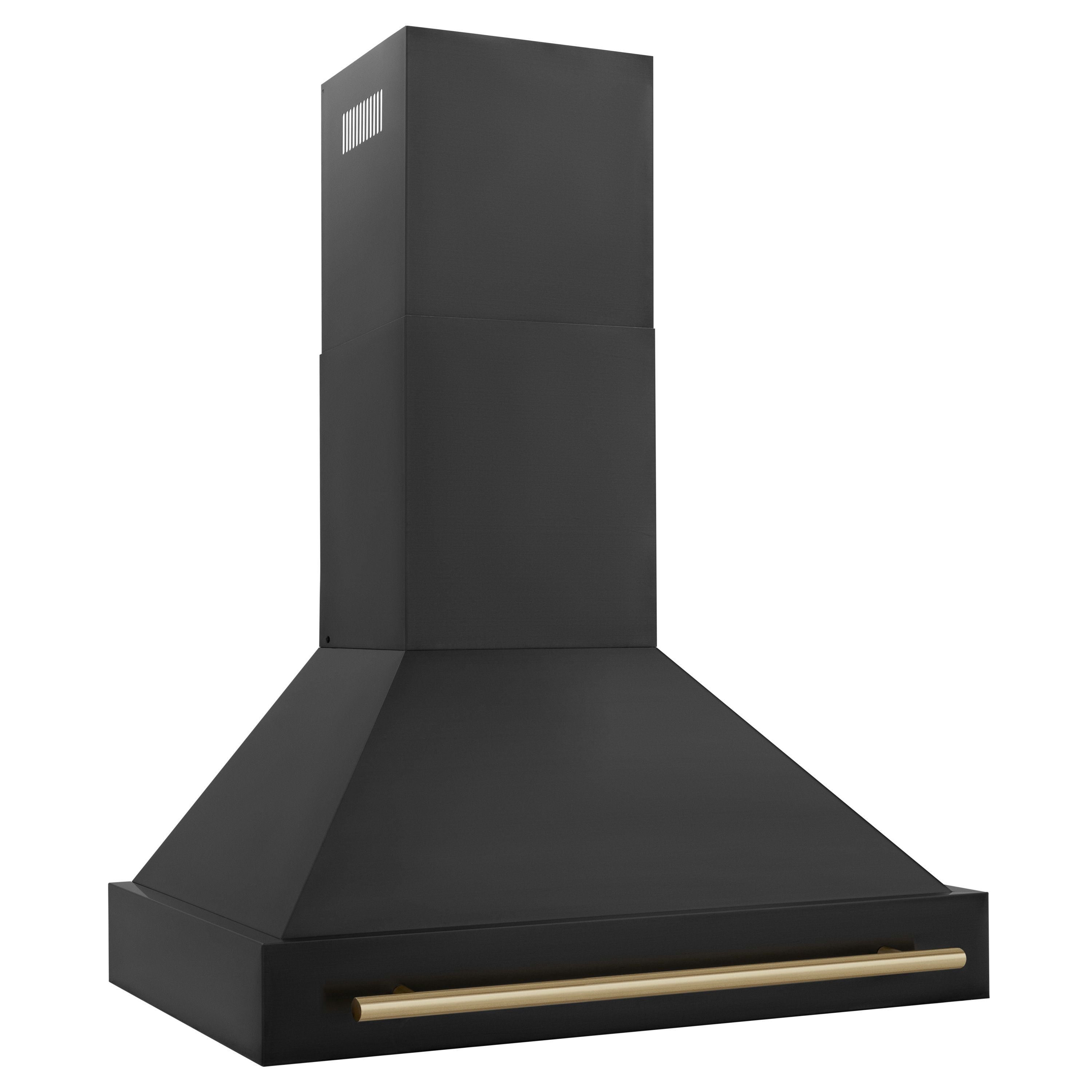 ZLINE 36 in Wall Mount Range Hood 700 CFM Black Stainless Steel Champagne Bronze Handle (BS655Z-36-CB)