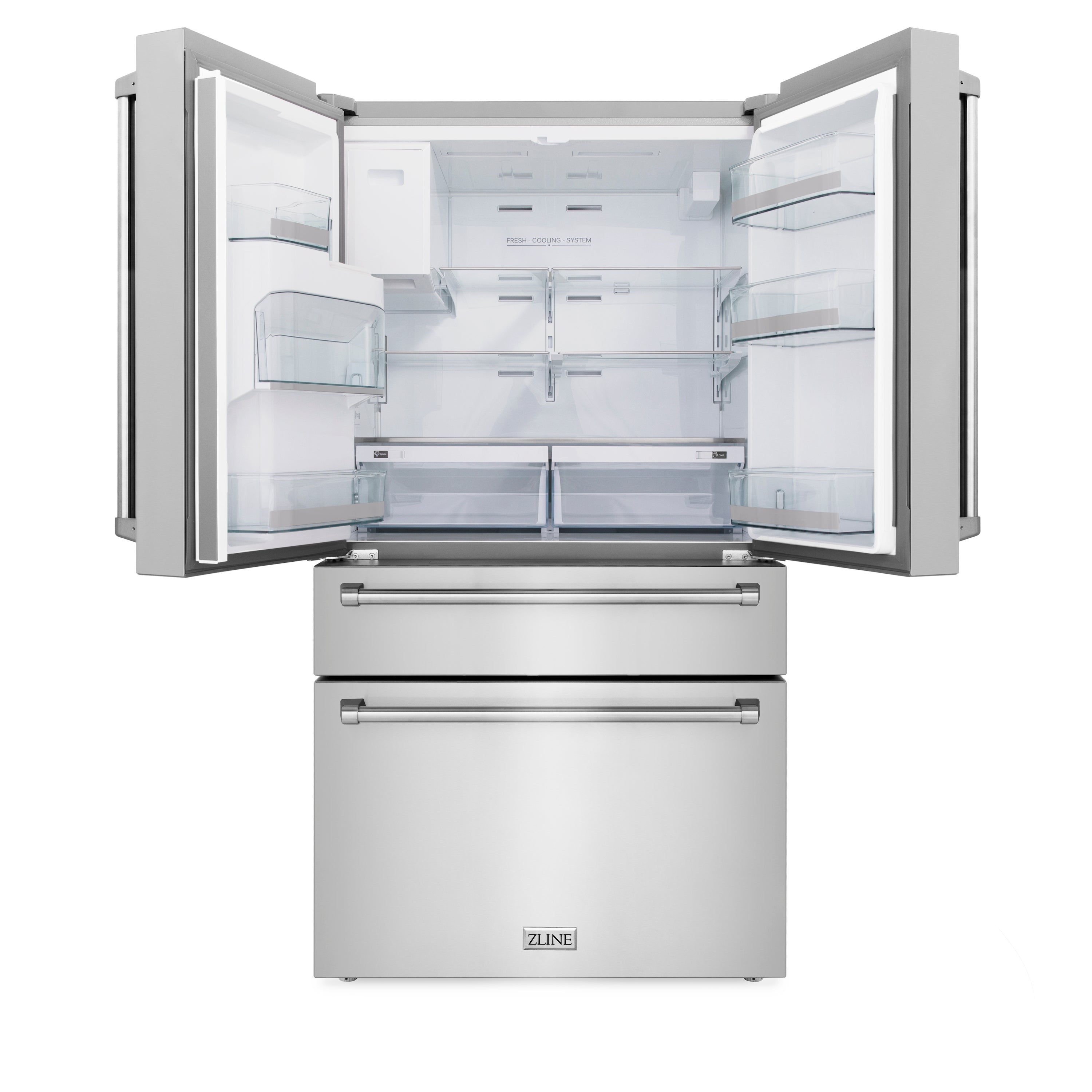 ZLINE Appliance Package - 36" Dual Fuel Range, Range Hood, Microwave Drawer, Dishwasher, Refrigerator with Water and Ice Dispenser, 5KPRW-RARH36-MWDWM