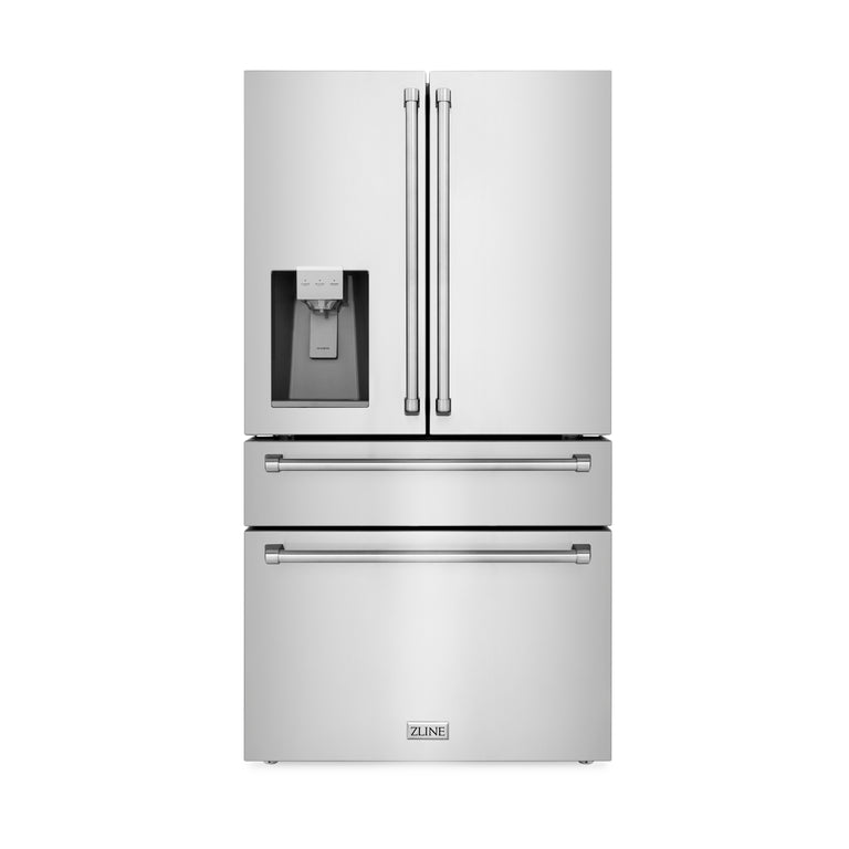 ZLINE Appliance Package - 30" Gas Range, Range Hood, 36" Refrigerator with Water/Ice Dispenser, 24" Microwave Drawer and Dishwasher in Stainless Steel