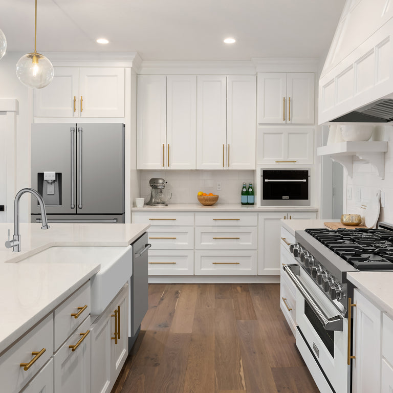 ZLINE Appliance Package - 30" Gas Range, Range Hood, 36" Refrigerator with Water/Ice Dispenser, 24" Microwave Drawer and Dishwasher in Stainless Steel