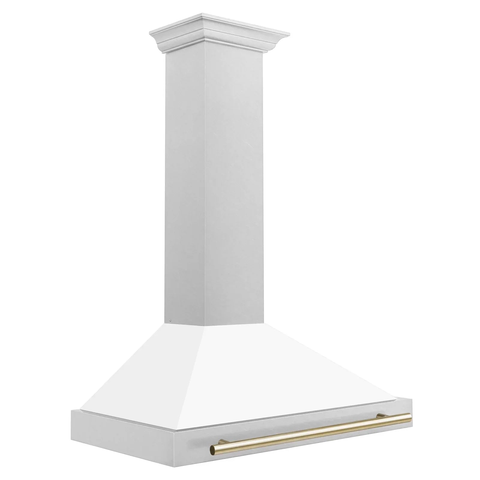 ZLINE 36 in. Wall Mount Range Hood Convertible Satin Stainless Steel White Matte Shell Polished Gold Handle KB4SNZ-WM36-G
