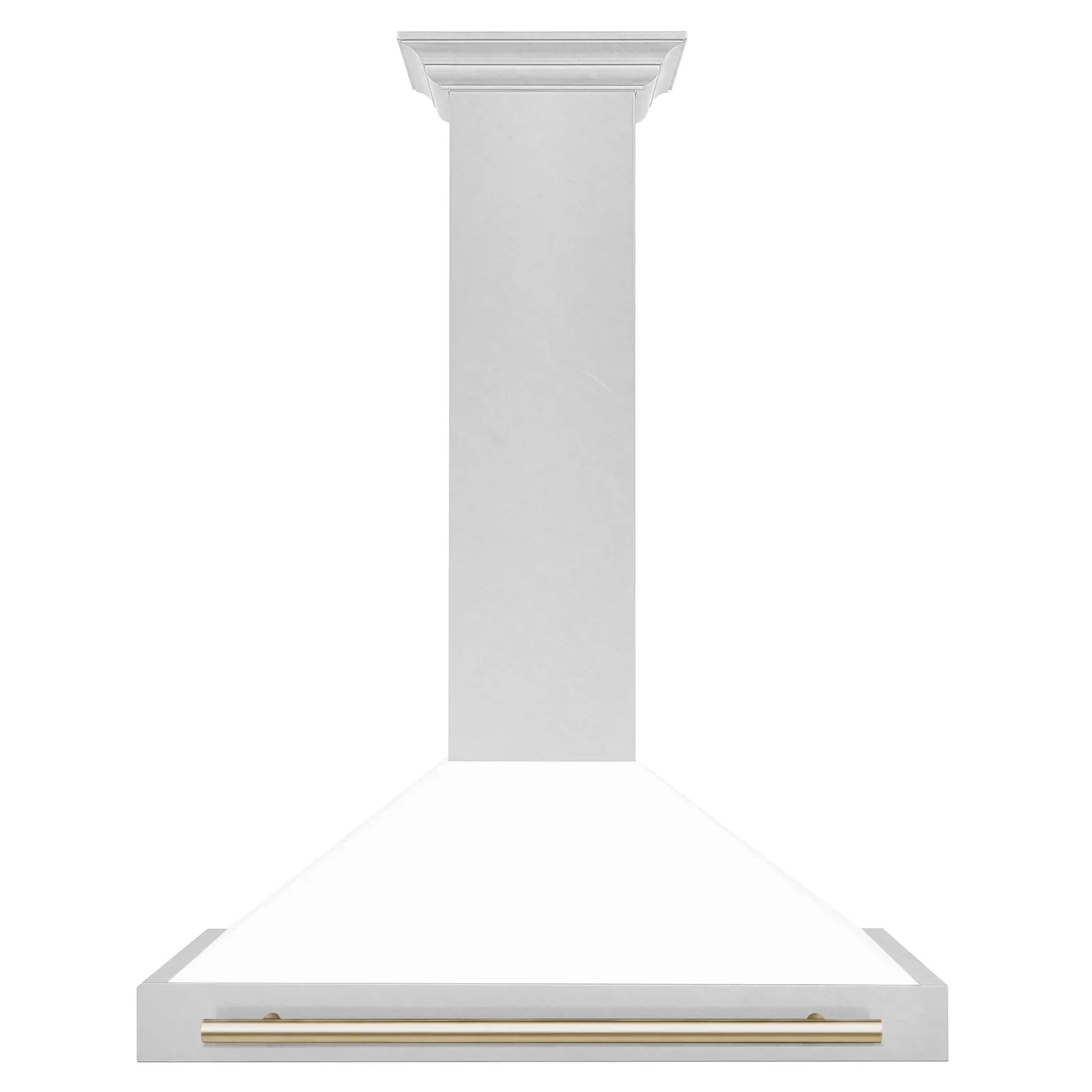 ZLINE 36 in. Wall Mount Range Hood Convertible Satin Stainless Steel White Matte Shell Polished Gold Handle KB4SNZ-WM36-G