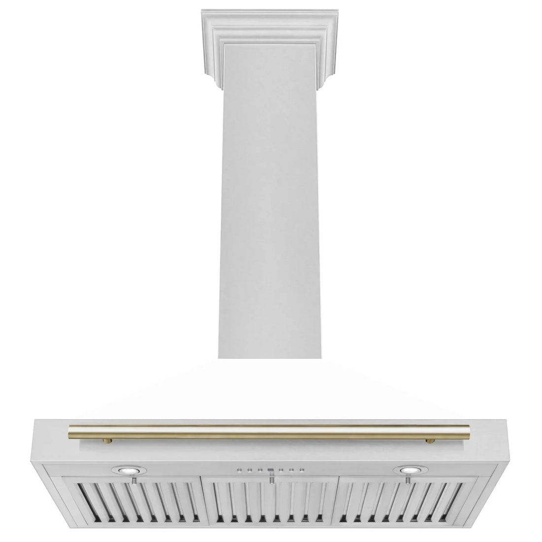 ZLINE 36 in. Wall Mount Range Hood Convertible Satin Stainless Steel White Matte Shell Polished Gold Handle KB4SNZ-WM36-G