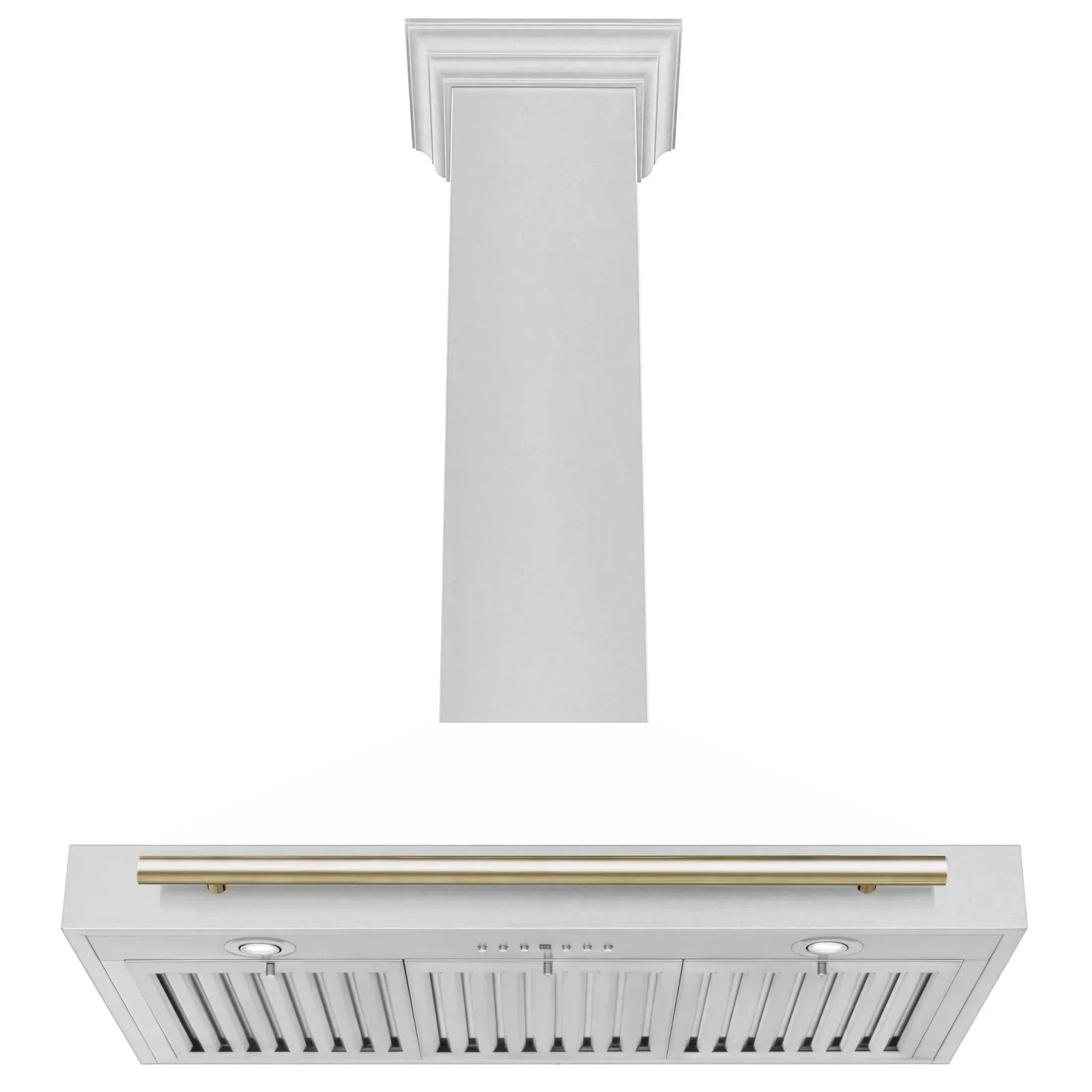 ZLINE 36 in. Wall Mount Range Hood Convertible Satin Stainless Steel White Matte Shell Polished Gold Handle KB4SNZ-WM36-G