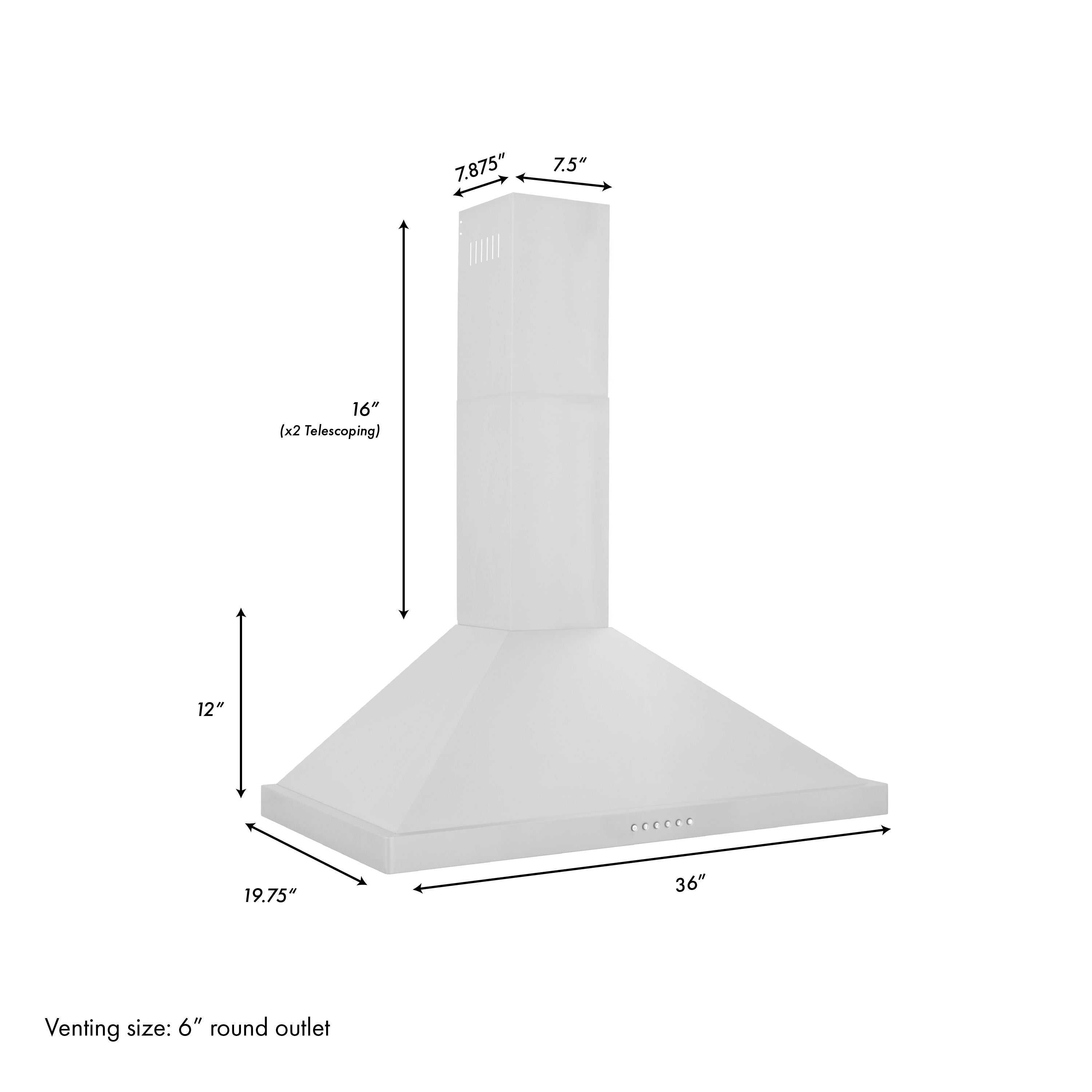 ZLINE 36 Inch Wall Mount Range Hood Ducted Stainless Steel Alpine Series 400 CFM (ALP10WL-36)