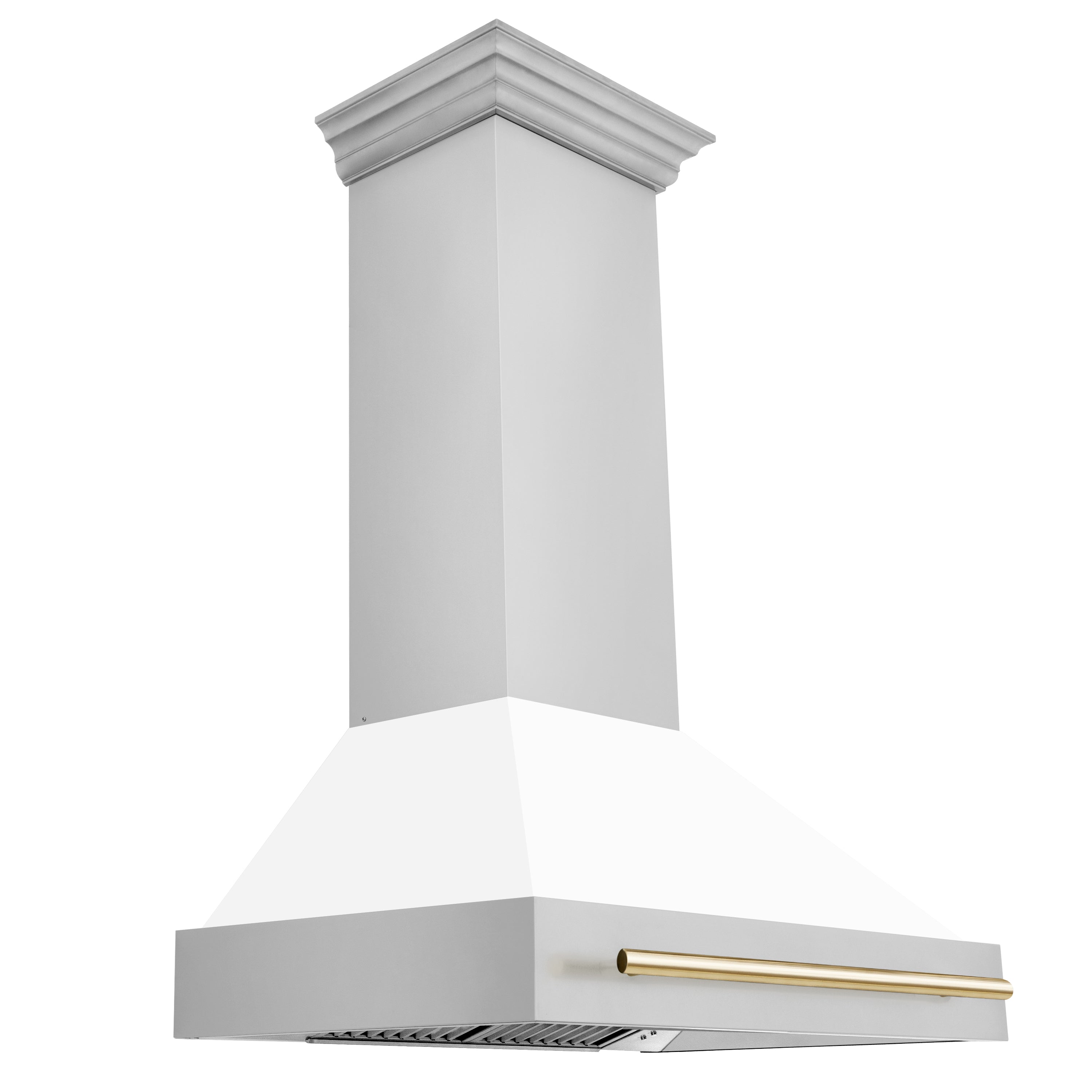 ZLINE 36 in. Wall Mount Range Hood White Matte Shell Polished Gold Handle 8654STZ-WM36-G