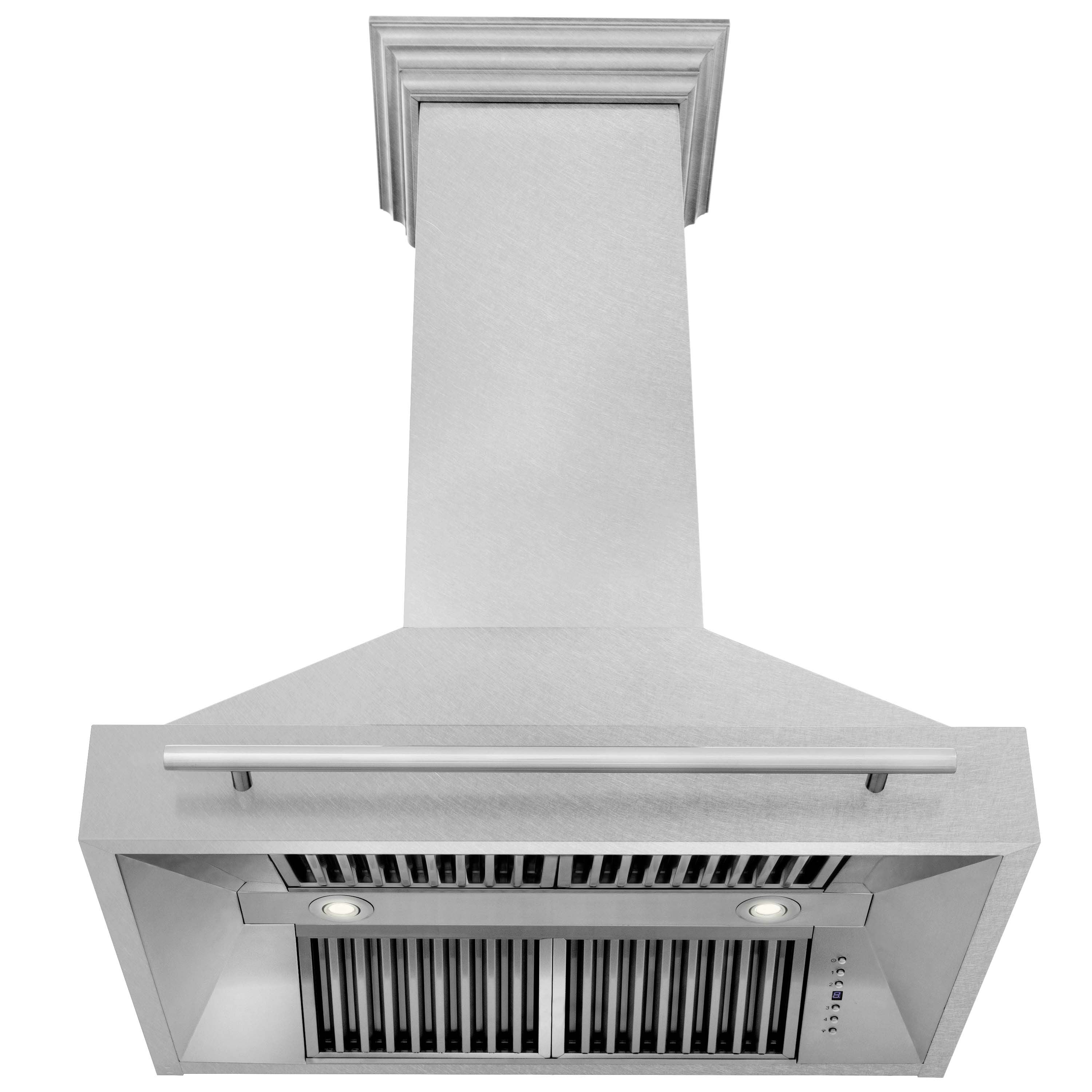 ZLINE 36 in. Wall Mount Range Hood Satin Stainless Steel 400 CFM Stainless Steel Handle (8654SNX-36)