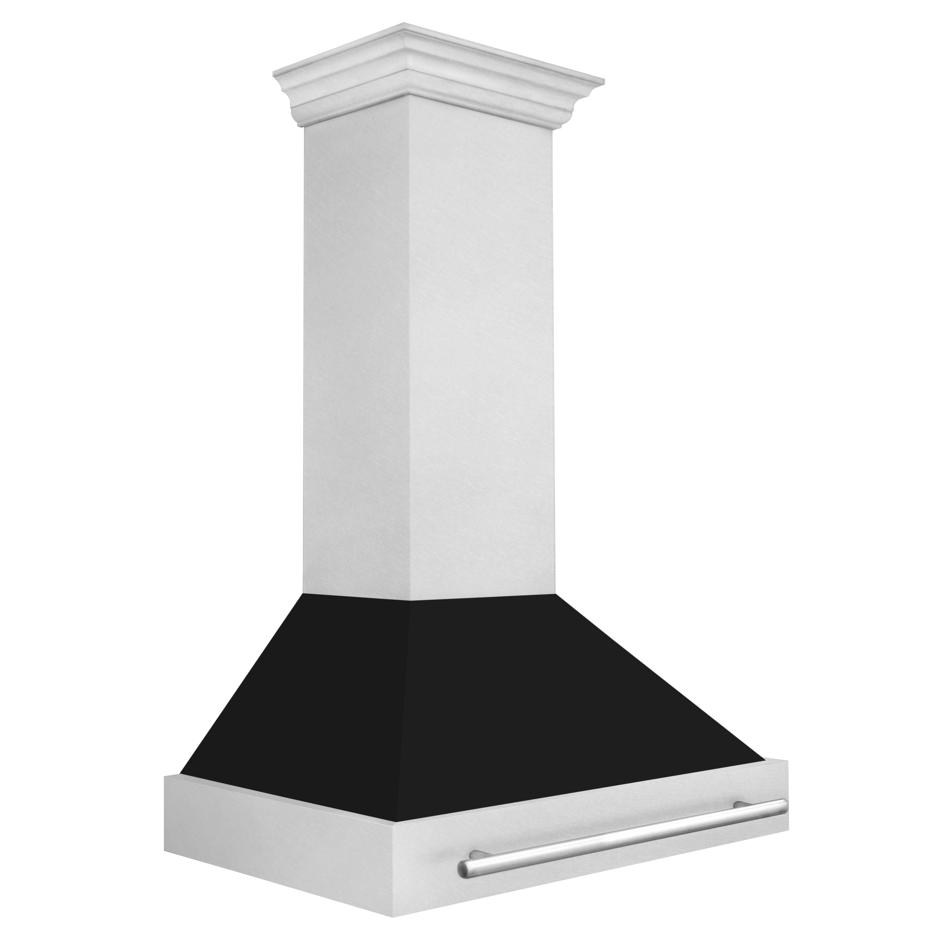 ZLINE 36 in. Wall Mount Range Hood Satin Stainless Steel Black Matte Shell 700 CFM Stainless Steel Handle (8654SNX-BLM-36)