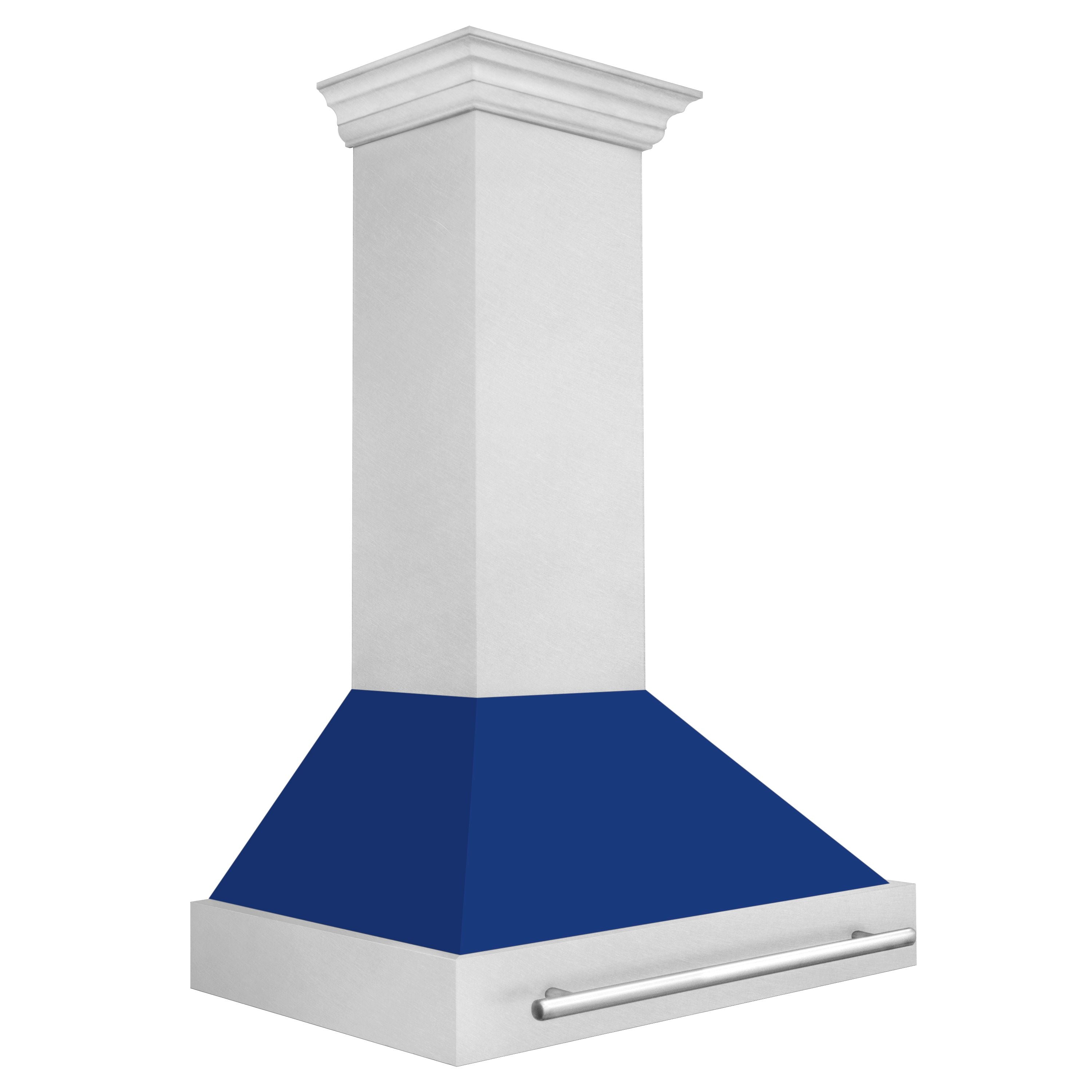 ZLINE 36 in. Wall Mount Range Hood Satin Stainless Steel Blue Gloss Shell 700 CFM 4-Speed Fan LED Lighting (8654SNX-BG-36)