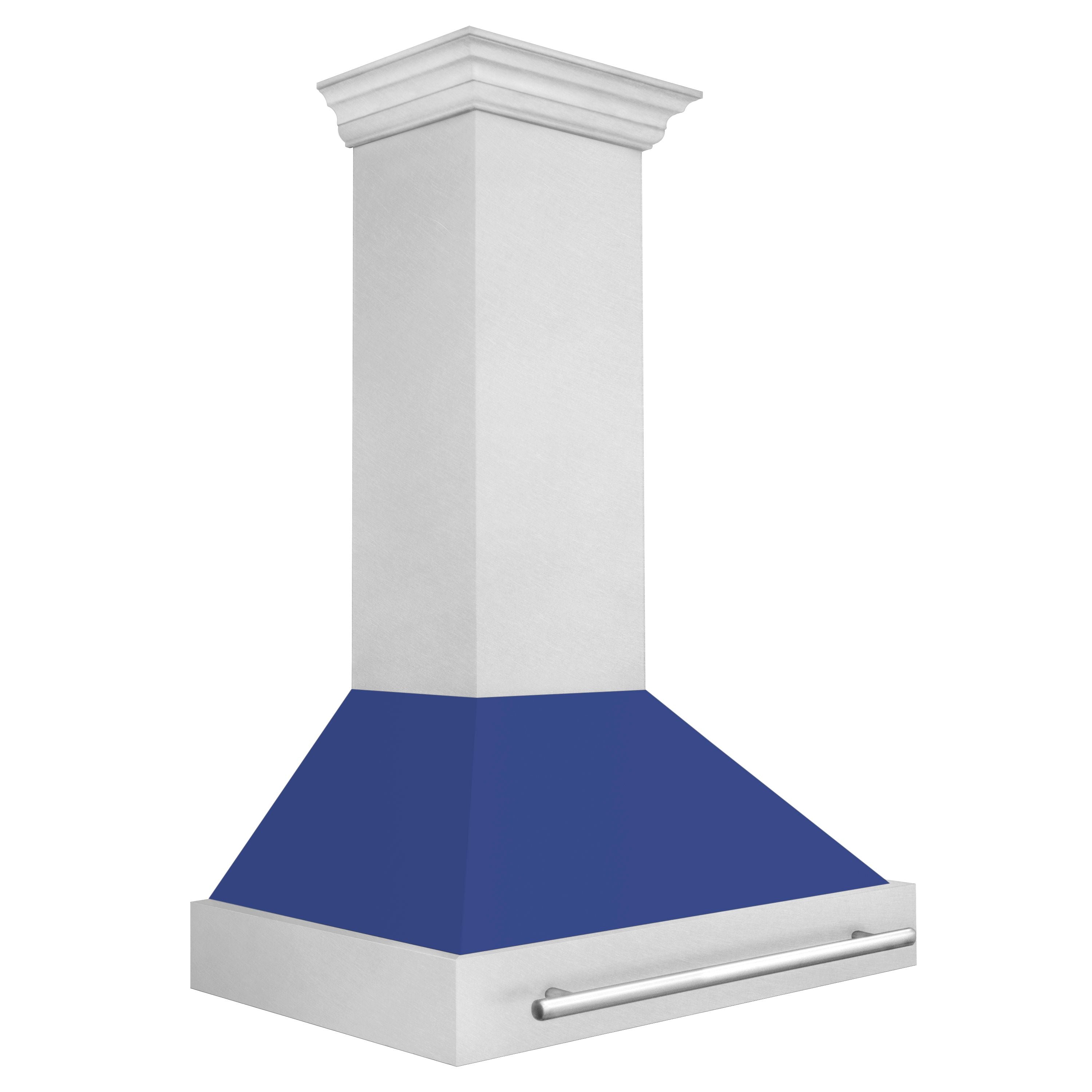 ZLINE 36 Inch Wall Mount Range Hood – Satin Stainless Steel & Blue Matte Shell – 700 CFM – Stainless Steel Handle (8654SNX-BM-36)