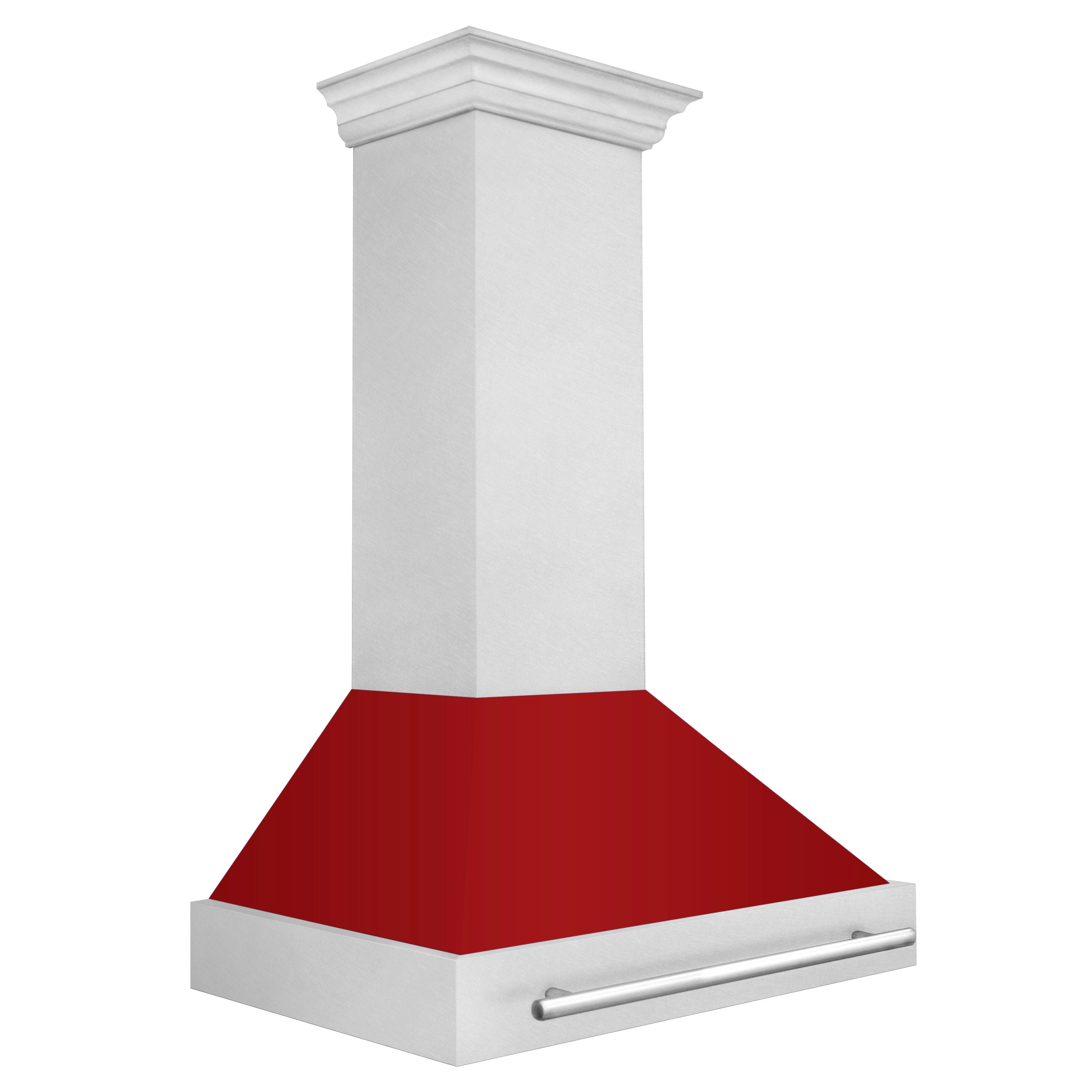 ZLINE 36 in. Wall Mount Range Hood 700 CFM Satin Stainless Steel with Red Gloss Shell Stainless Steel Handle (8654SNX-RG-36)