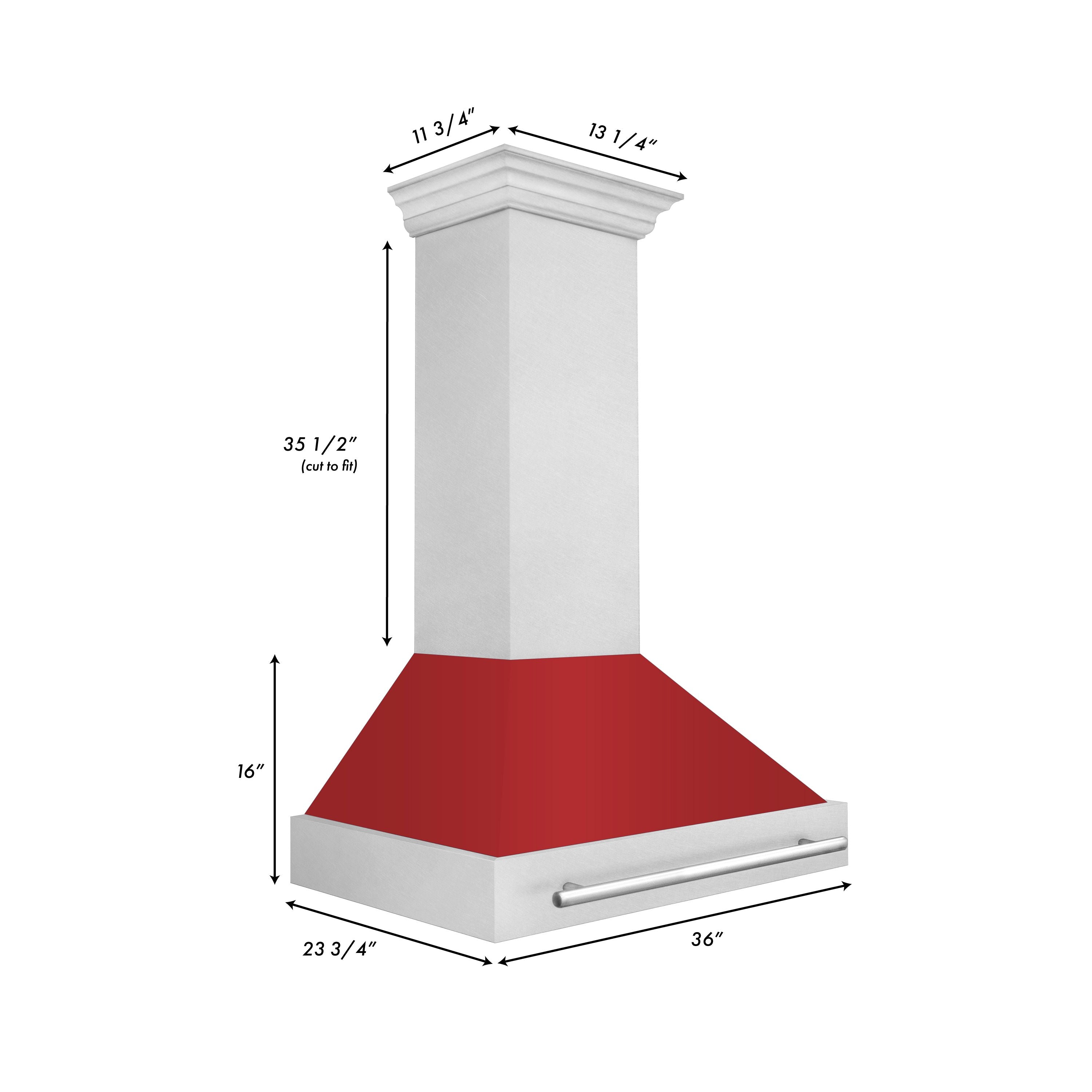 ZLINE 36 in. Wall Mount Range Hood Satin Stainless Steel with Red Matte Shell, 700 CFM, Stainless Steel Handle (8654SNX-RM-36)