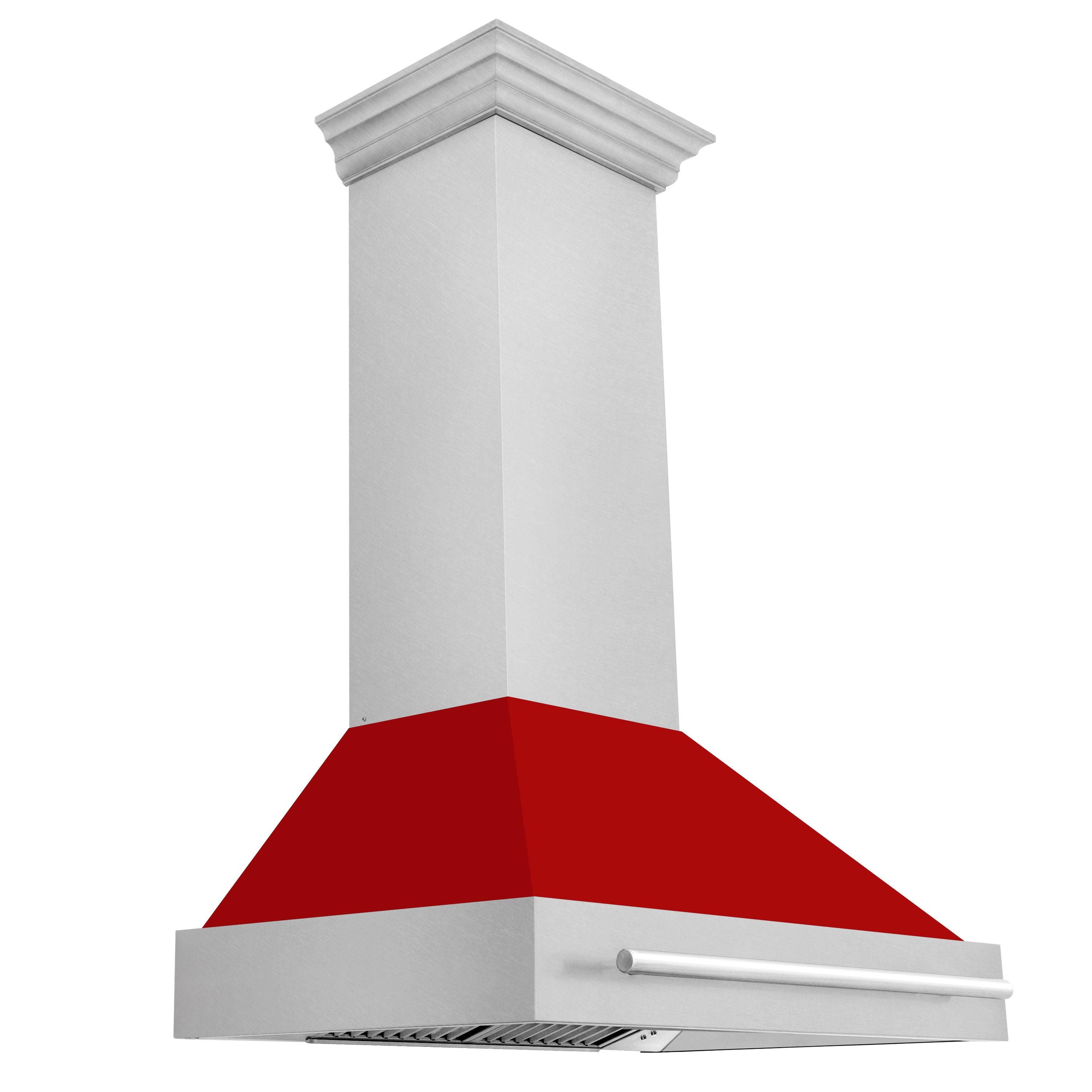 ZLINE 36 in. Wall Mount Range Hood Satin Stainless Steel with Red Matte Shell, 700 CFM, Stainless Steel Handle (8654SNX-RM-36)
