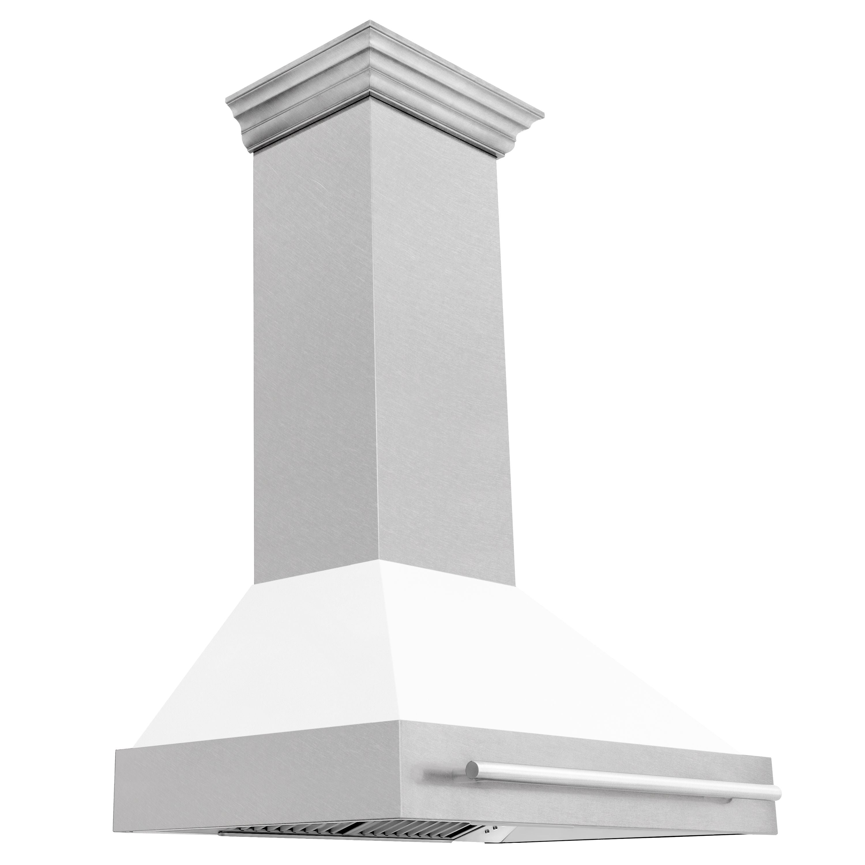 ZLINE 36 Inch Wall Mount Range Hood Satin Stainless Steel White Matte Shell Stainless Steel Handle (8654SNX-WM-36)