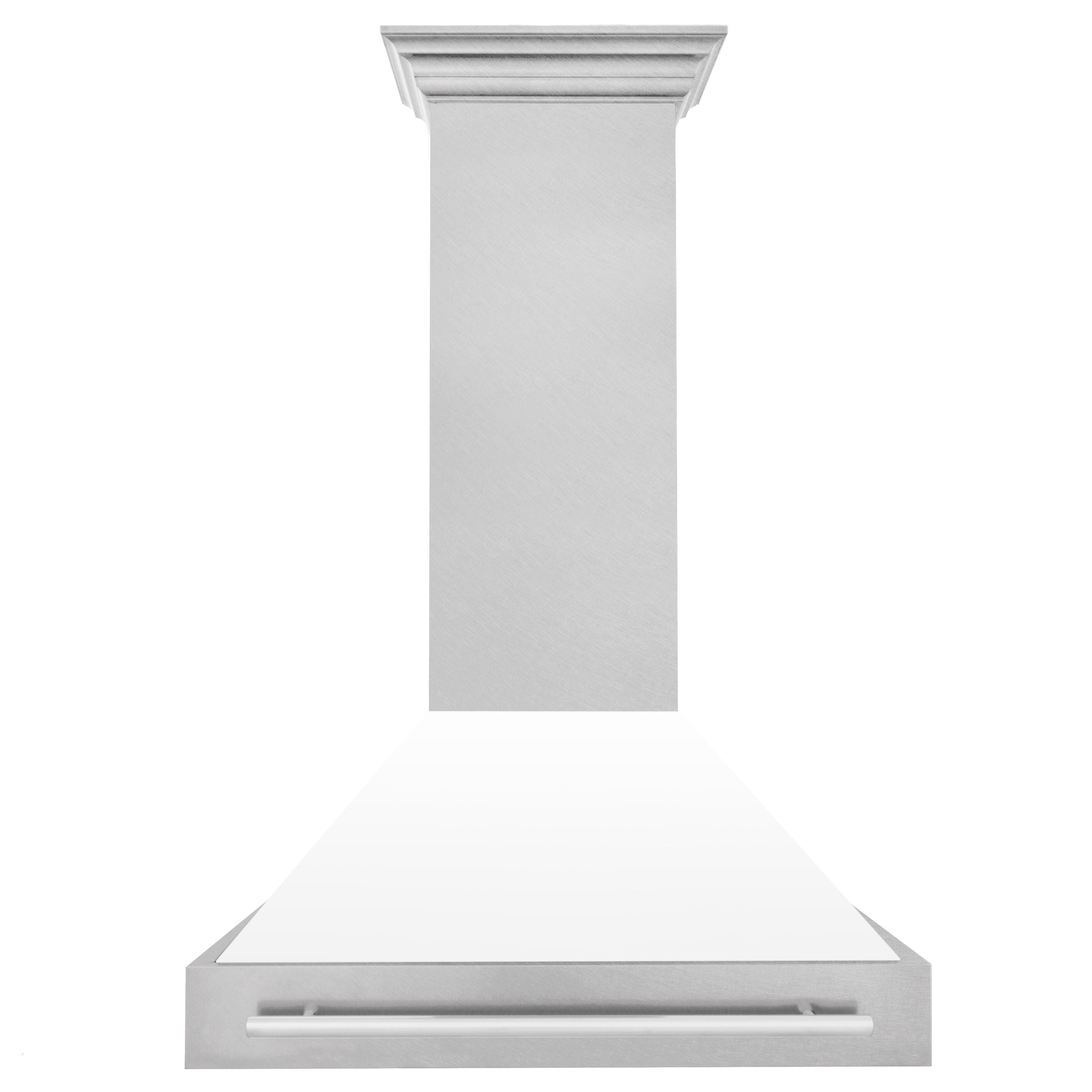 ZLINE 36 Inch Wall Mount Range Hood Satin Stainless Steel White Matte Shell Stainless Steel Handle (8654SNX-WM-36)