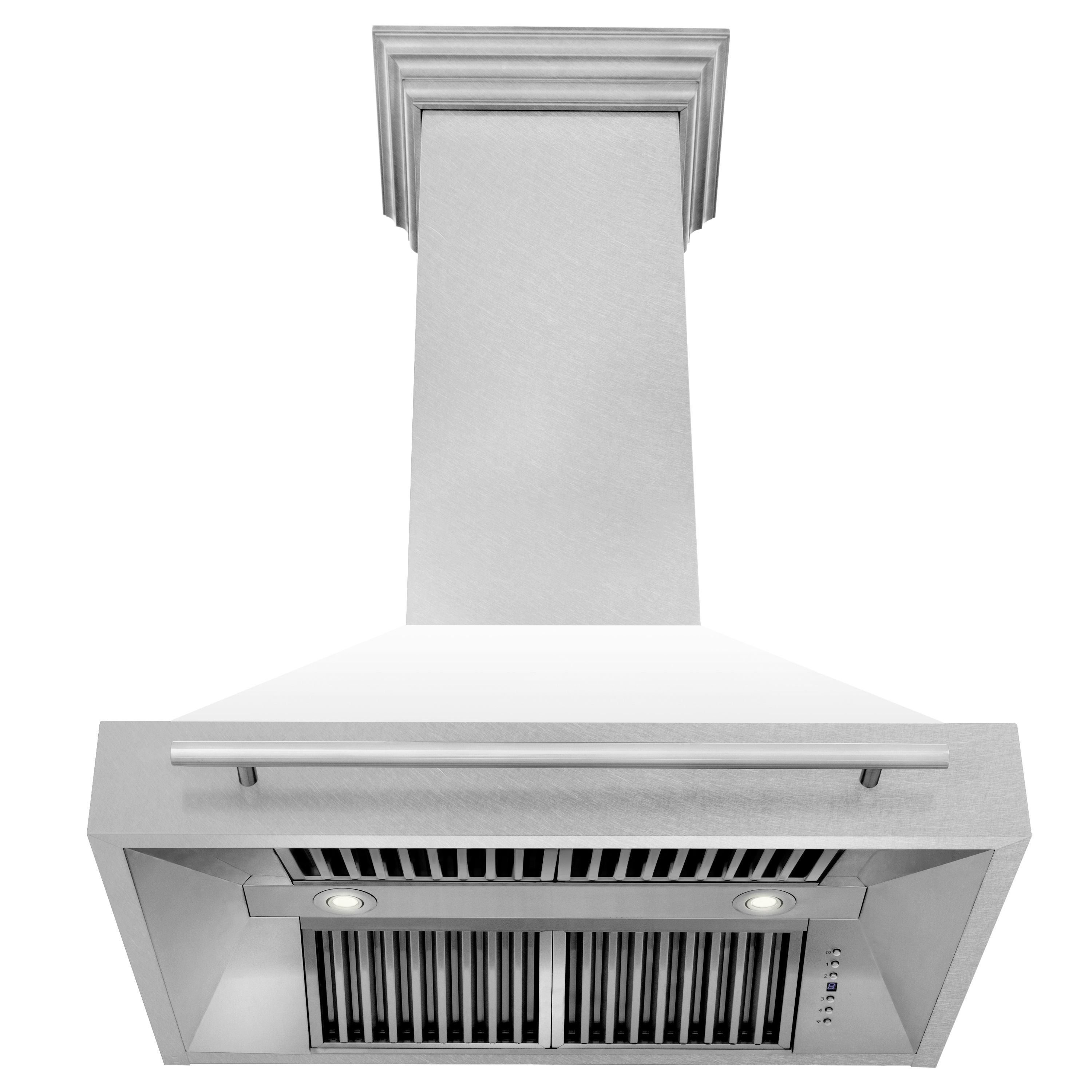 ZLINE 36 Inch Wall Mount Range Hood Satin Stainless Steel White Matte Shell Stainless Steel Handle (8654SNX-WM-36)