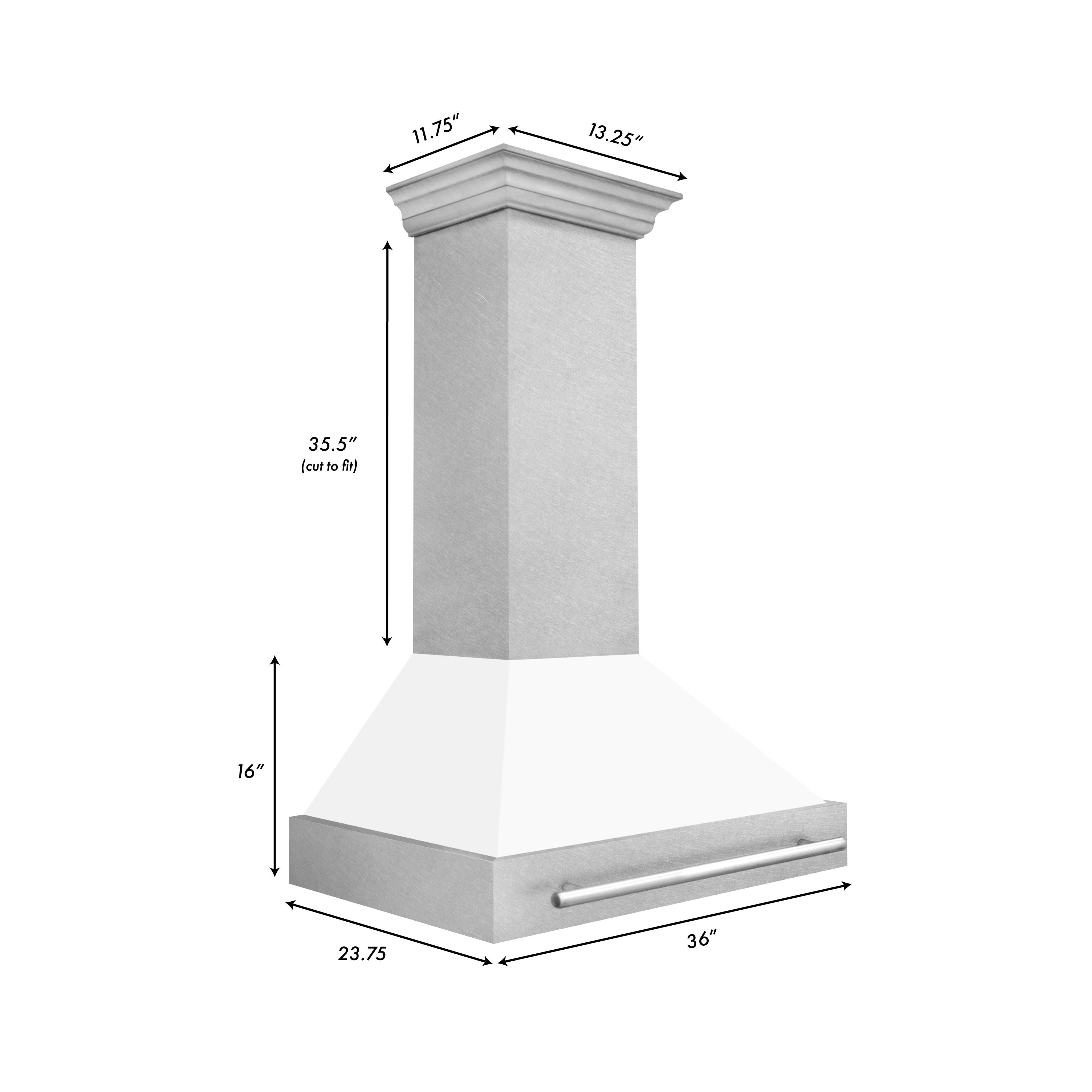 ZLINE 36 Inch Wall Mount Range Hood Satin Stainless Steel White Matte Shell Stainless Steel Handle (8654SNX-WM-36)