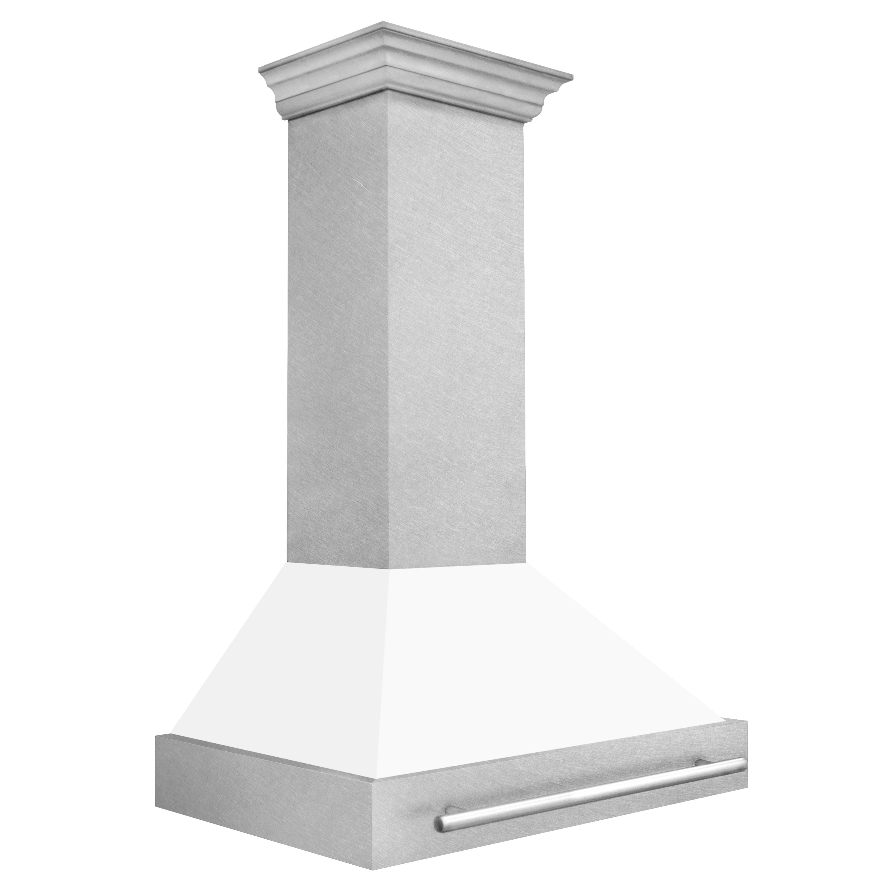 ZLINE 36 Inch Wall Mount Range Hood Satin Stainless Steel White Matte Shell Stainless Steel Handle (8654SNX-WM-36)