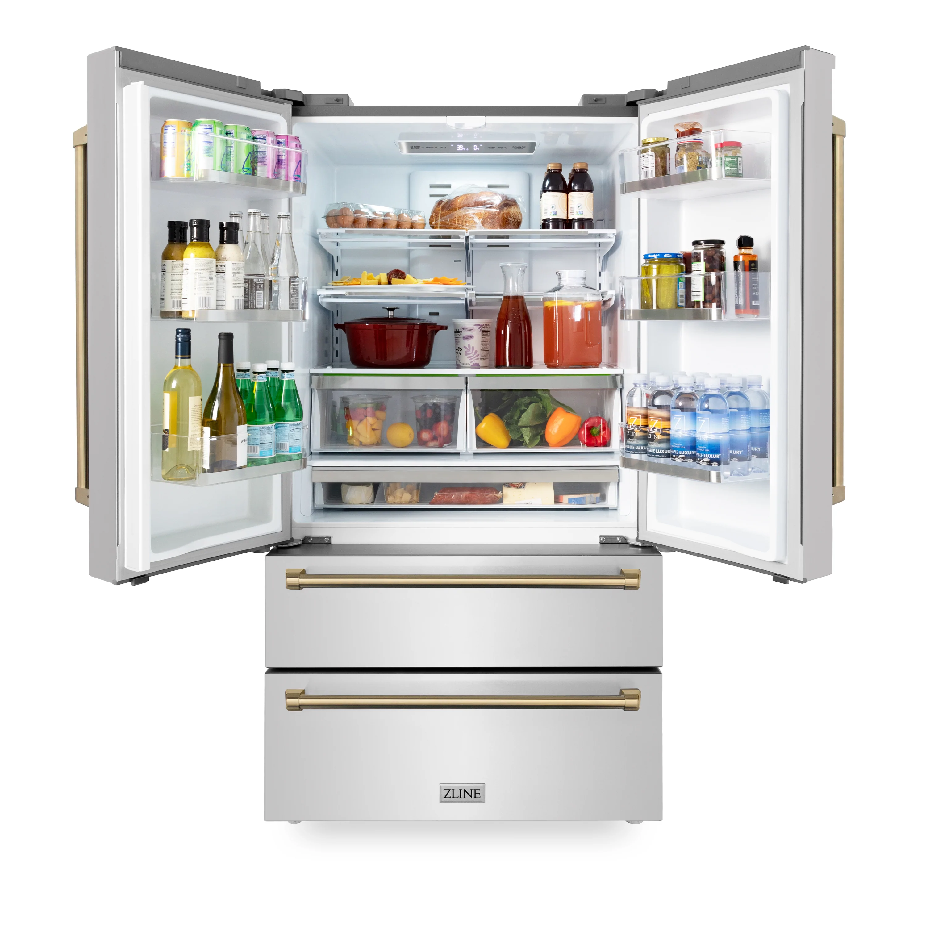 ZLINE Autograph Package - 48 in. Gas Range, Range Hood, 3 Rack Dishwasher, Refrigerator with Champagne Bronze Accents - 4AKPR-RGRHDWM48-CB