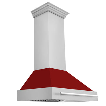 ZLINE 36 in. Wall Mount Range Hood Stainless Steel Red Gloss Shell 4-Speed 700 CFM (8654STX-RG36)