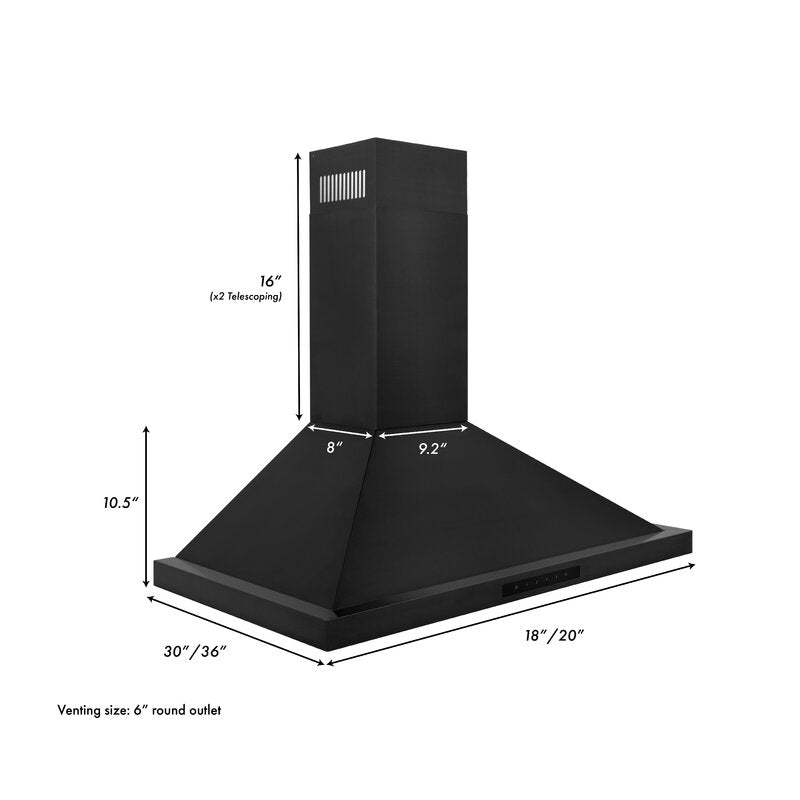 ZLINE 36 in Wall Mount Range Hood Convertible Black Stainless Steel 400 CFM (BSKBN-36)