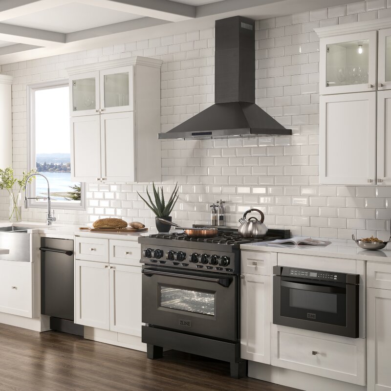 ZLINE 36 in Wall Mount Range Hood Convertible Black Stainless Steel 400 CFM (BSKBN-36)