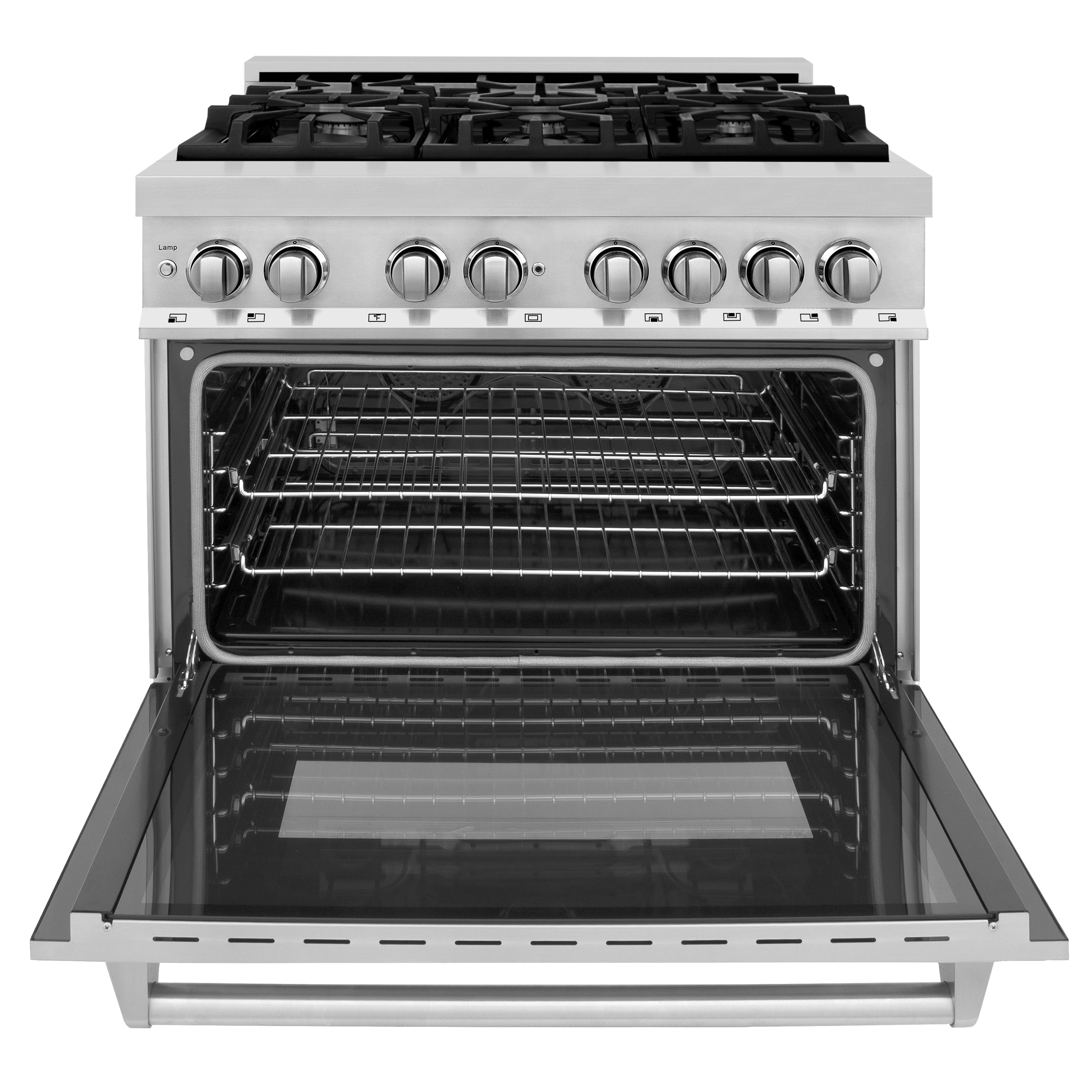 ZLINE Kitchen and Bath 36" Dual Fuel Range, 6 Gas Burners, Electric Convection Oven, Stainless Steel (RA36)