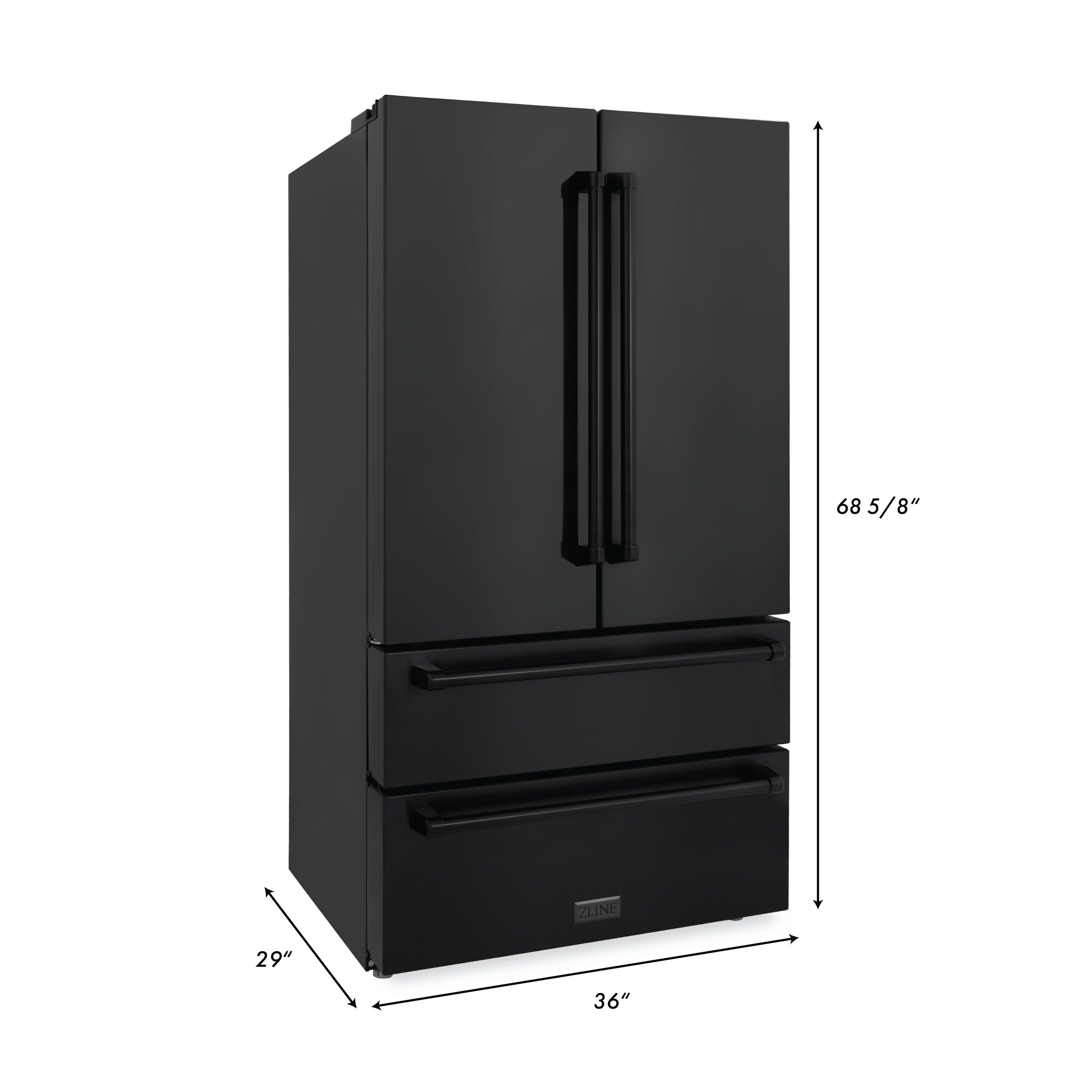 ZLINE Appliance Package - 48" Gas Range, Range Hood, 36" Refrigerator with Ice Maker, 24" Microwave Drawer and Dishwasher in Black Stainless Steel