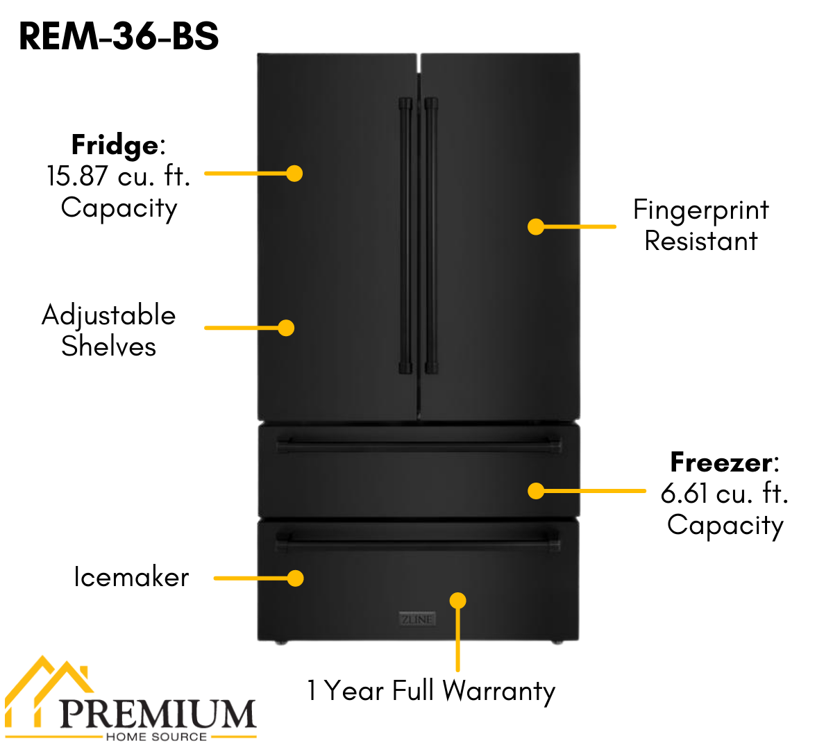 ZLINE 4-Piece Appliance Package - 48 In. Rangetop, Range Hood, Refrigerator, and Wall Oven in Black Stainless Steel, 4KPR-RTBRH48-AWS