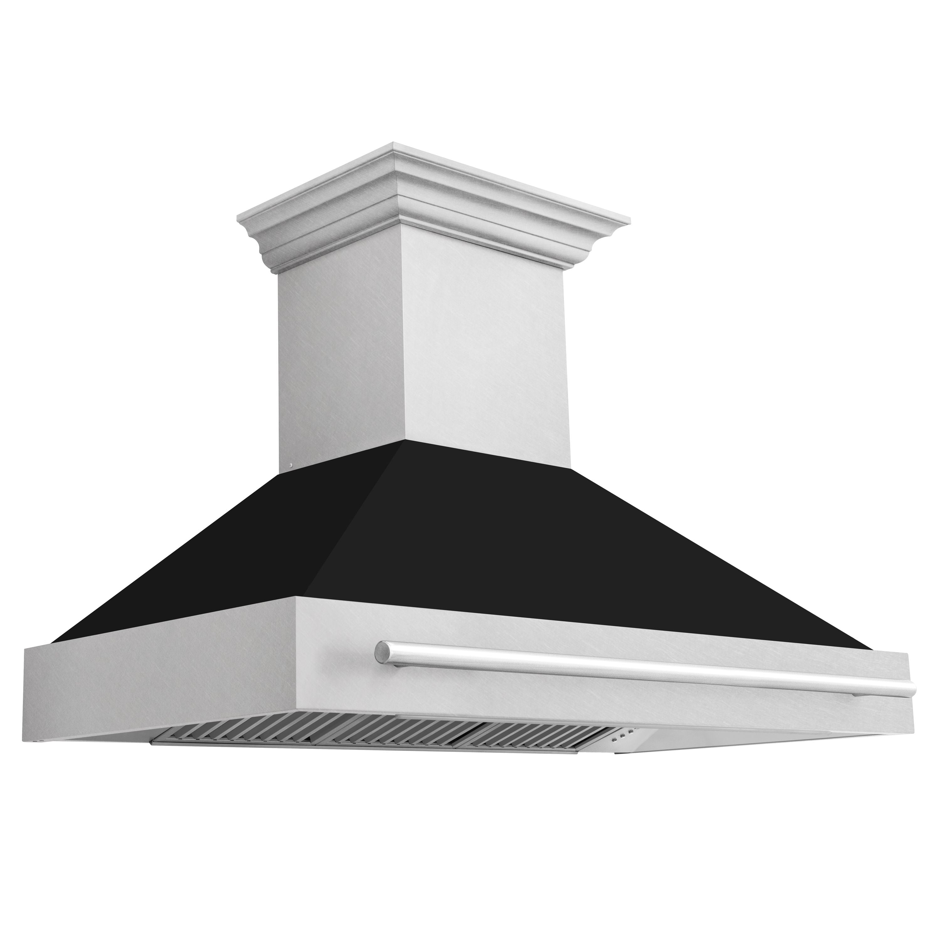 ZLINE 48 in Wall Mount Range Hood 700 CFM Satin Stainless Steel Black Matte Shell Stainless Steel Handle (8654SNX-BLM-48)