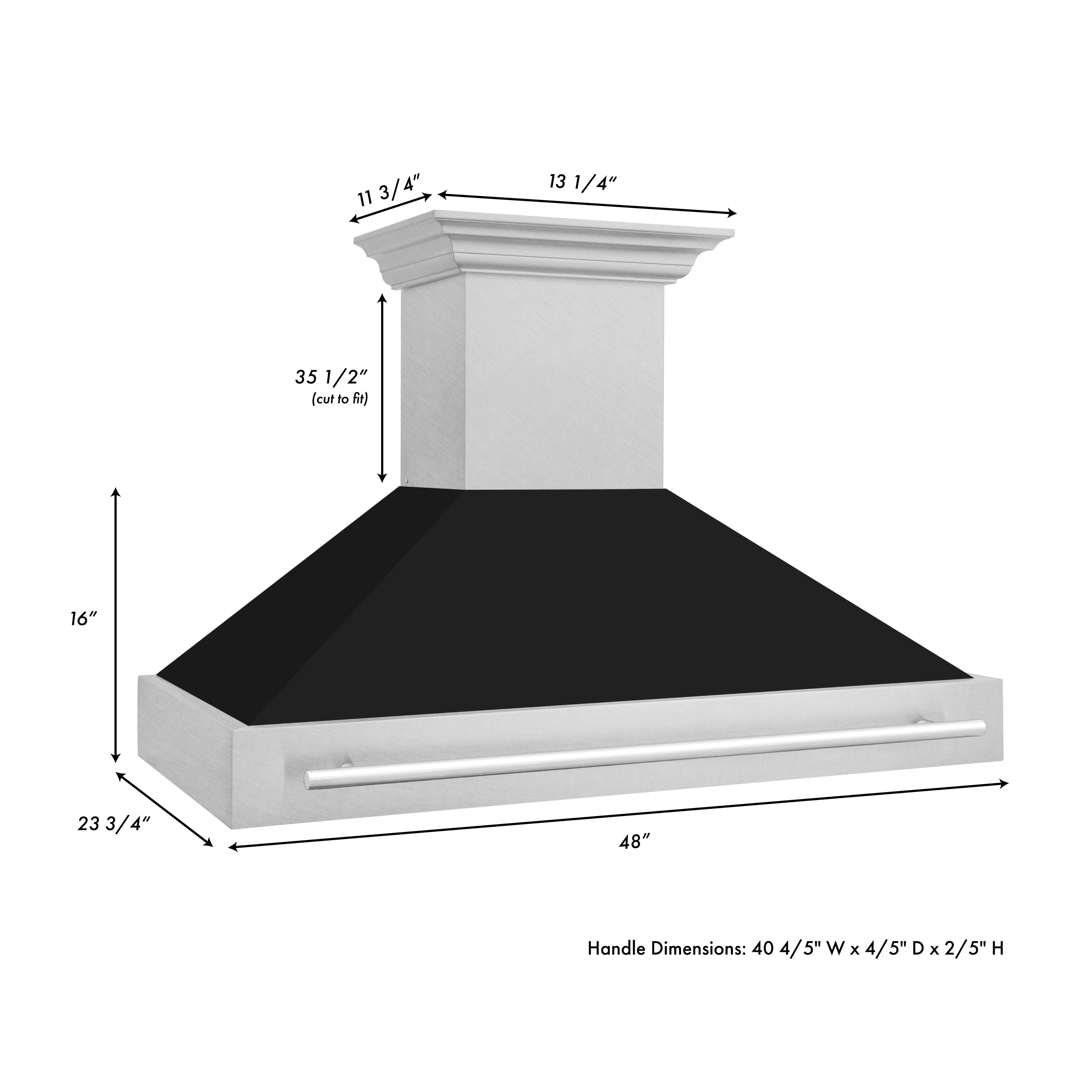 ZLINE 48 in Wall Mount Range Hood 700 CFM Satin Stainless Steel Black Matte Shell Stainless Steel Handle (8654SNX-BLM-48)