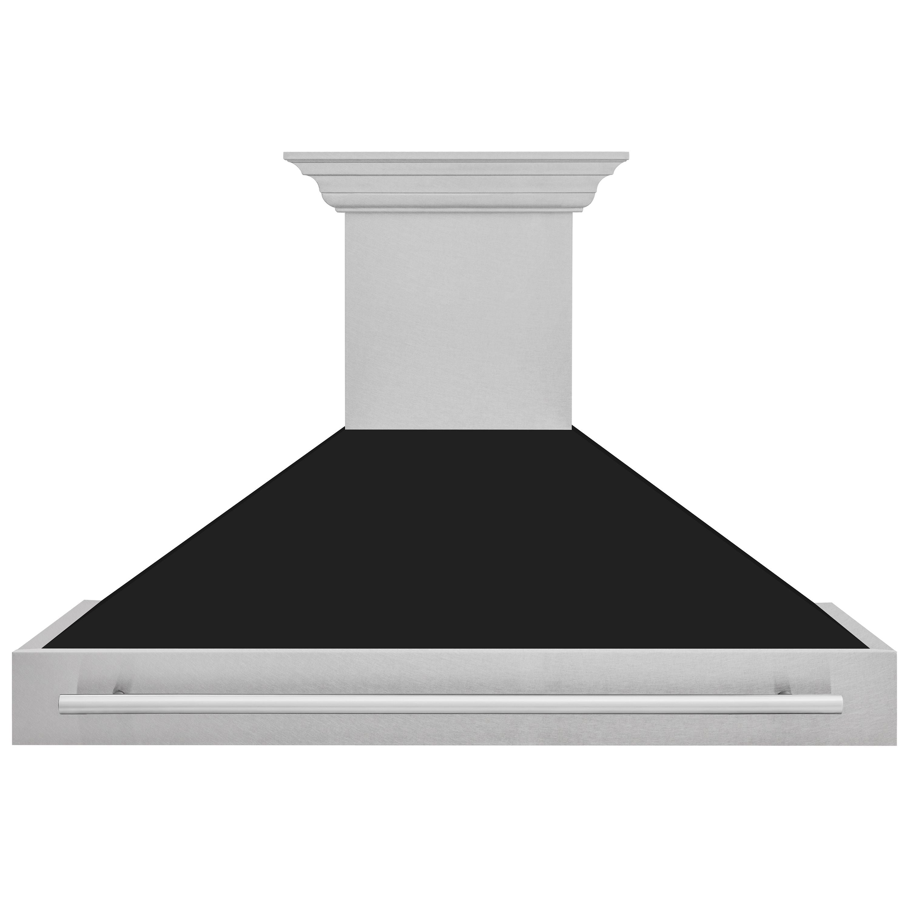 ZLINE 48 in Wall Mount Range Hood 700 CFM Satin Stainless Steel Black Matte Shell Stainless Steel Handle (8654SNX-BLM-48)