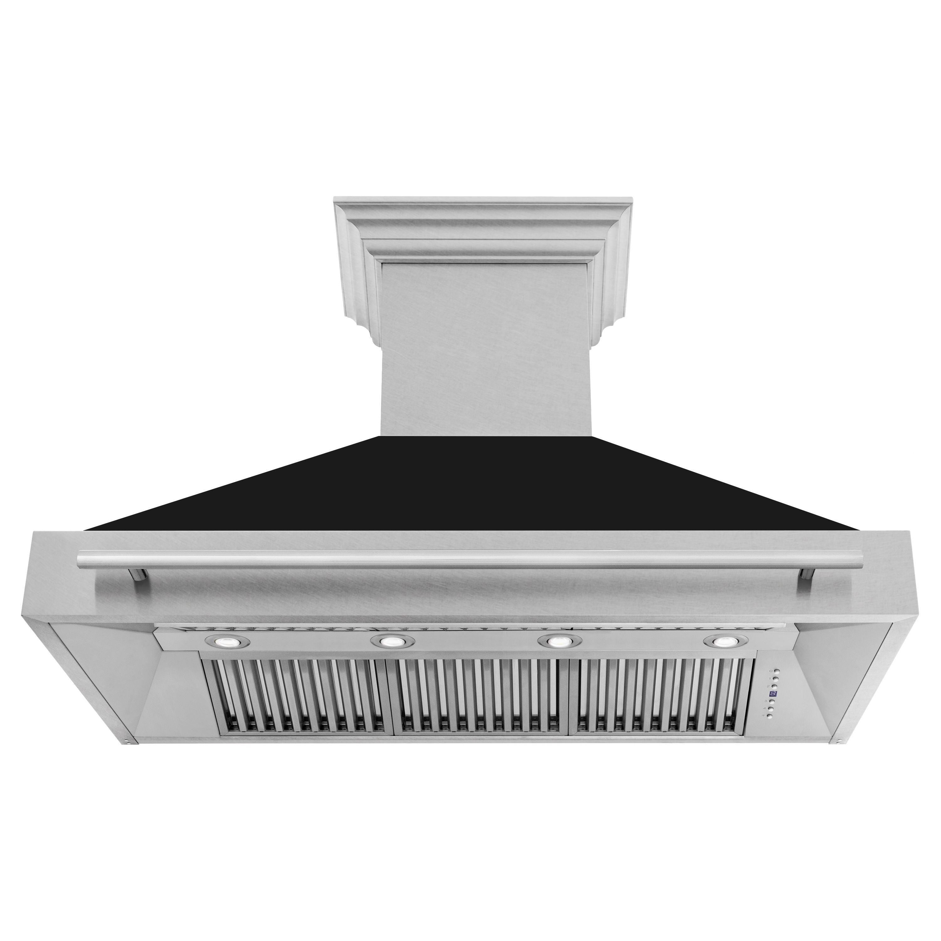 ZLINE 48 in Wall Mount Range Hood 700 CFM Satin Stainless Steel Black Matte Shell Stainless Steel Handle (8654SNX-BLM-48)