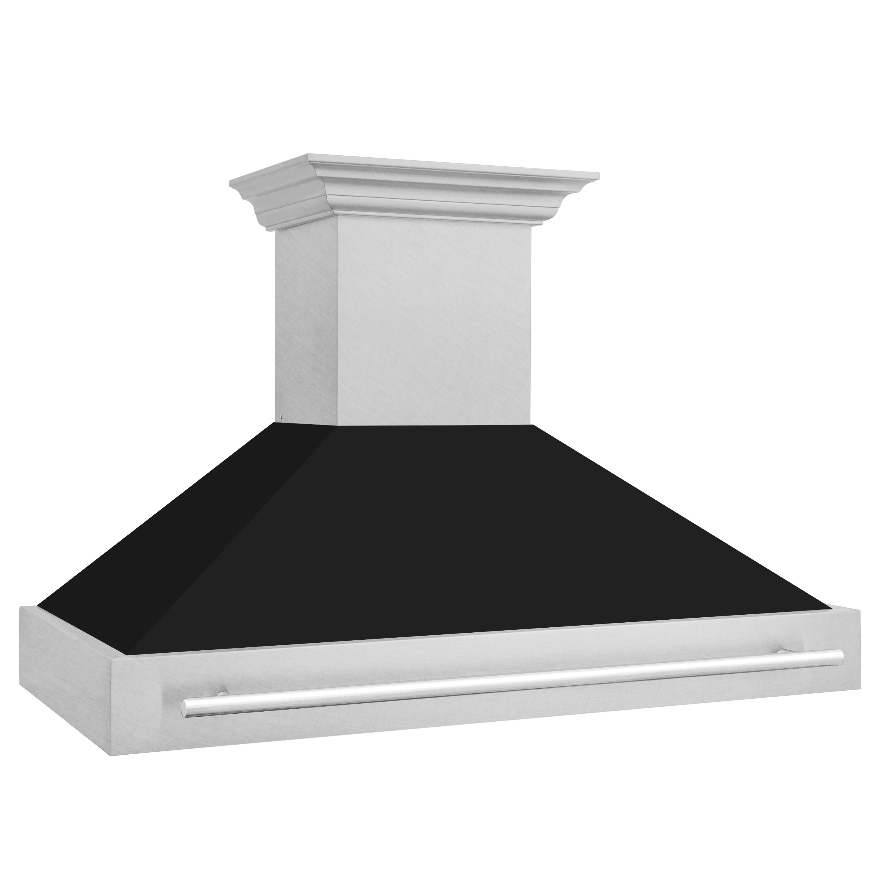 ZLINE 48 in Wall Mount Range Hood 700 CFM Satin Stainless Steel Black Matte Shell Stainless Steel Handle (8654SNX-BLM-48)