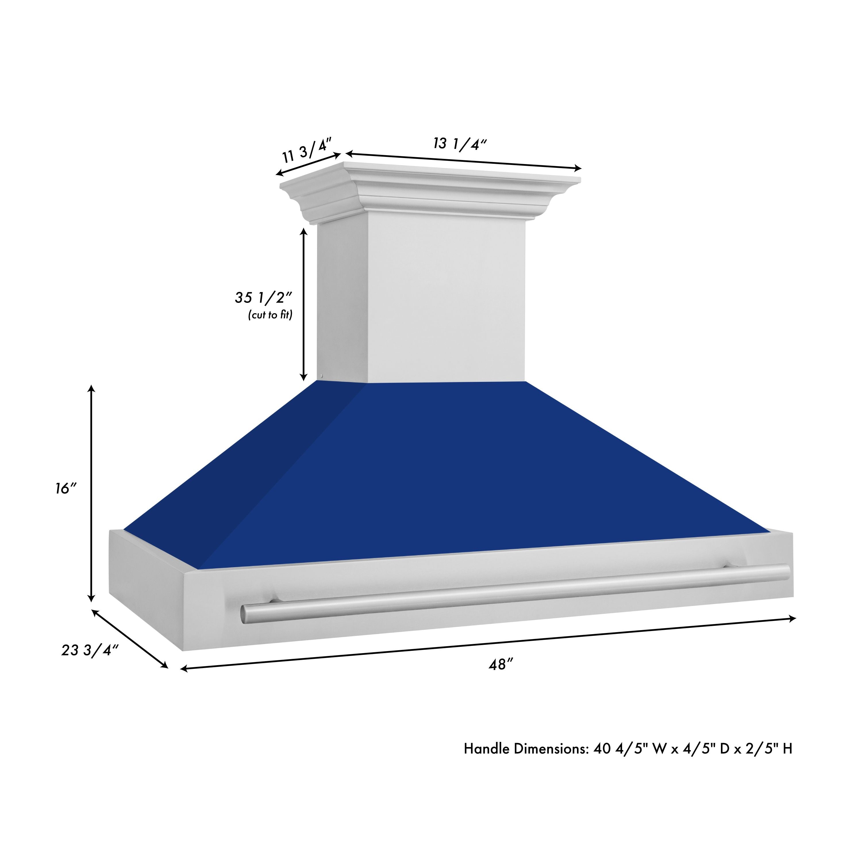 ZLINE 48 in Wall Mount Range Hood 700 CFM Satin Stainless Steel Blue Gloss Shell Stainless Steel Handle (8654SNX-BG-48)