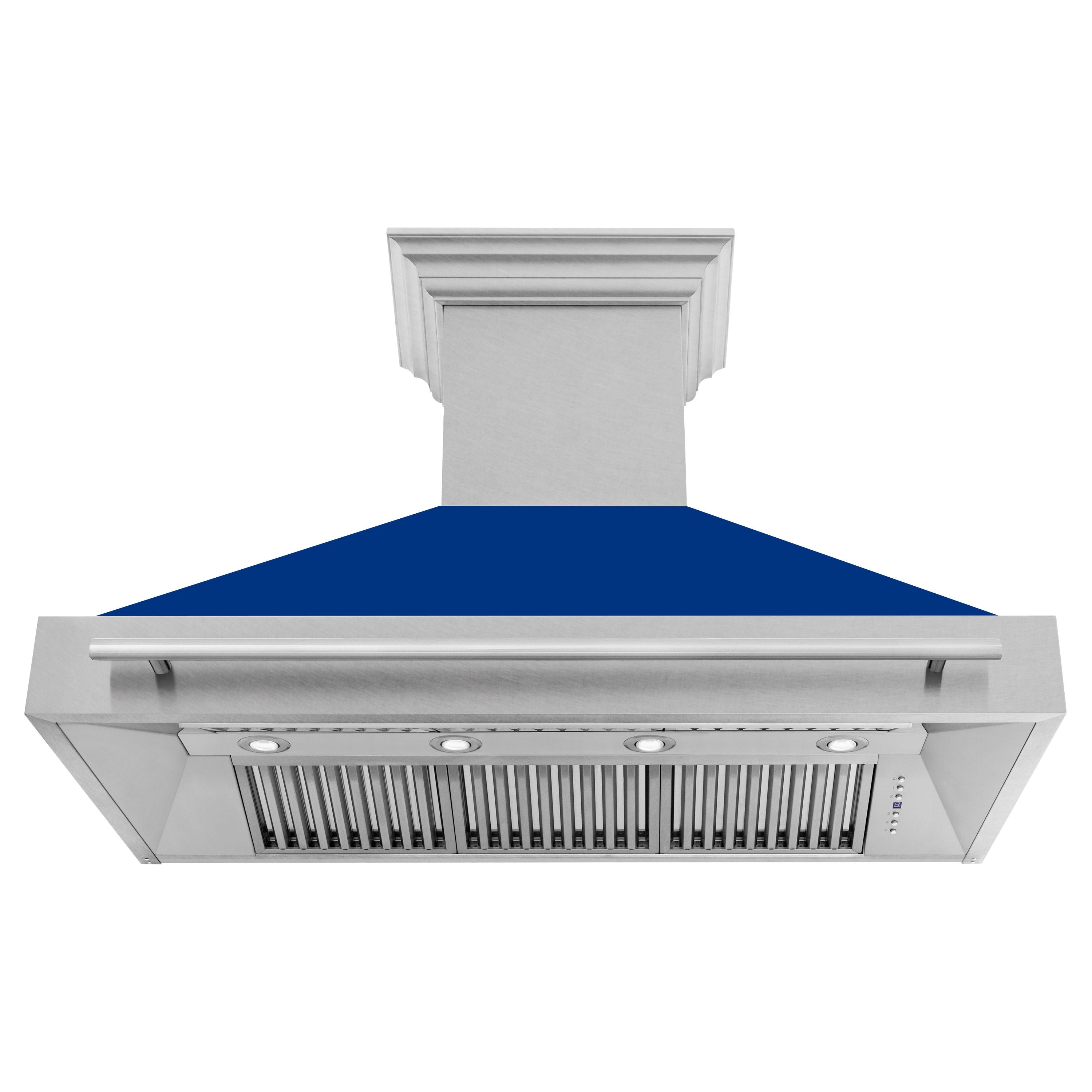 ZLINE 48 in Wall Mount Range Hood 700 CFM Satin Stainless Steel Blue Gloss Shell Stainless Steel Handle (8654SNX-BG-48)