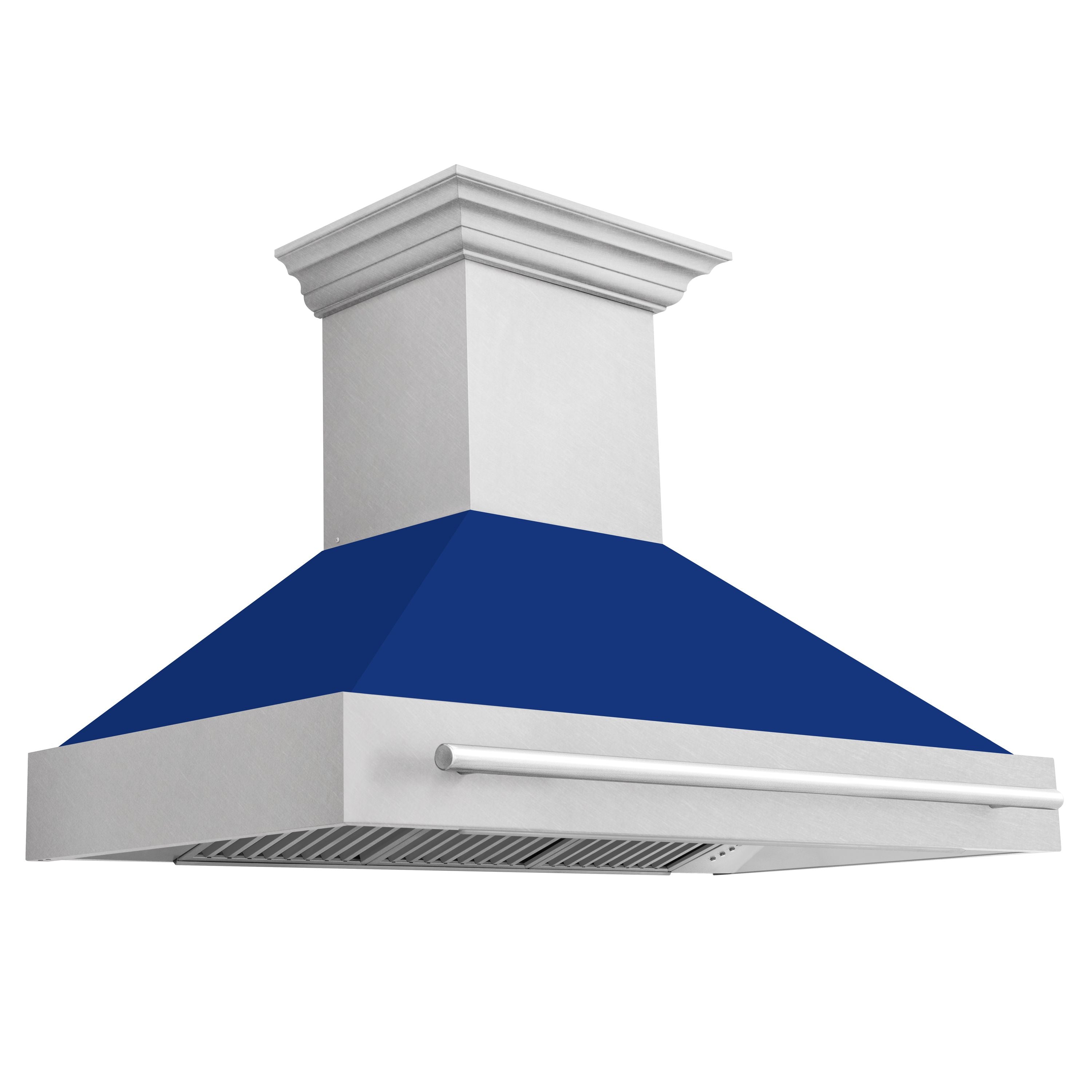 ZLINE 48 in Wall Mount Range Hood 700 CFM Satin Stainless Steel Blue Gloss Shell Stainless Steel Handle (8654SNX-BG-48)